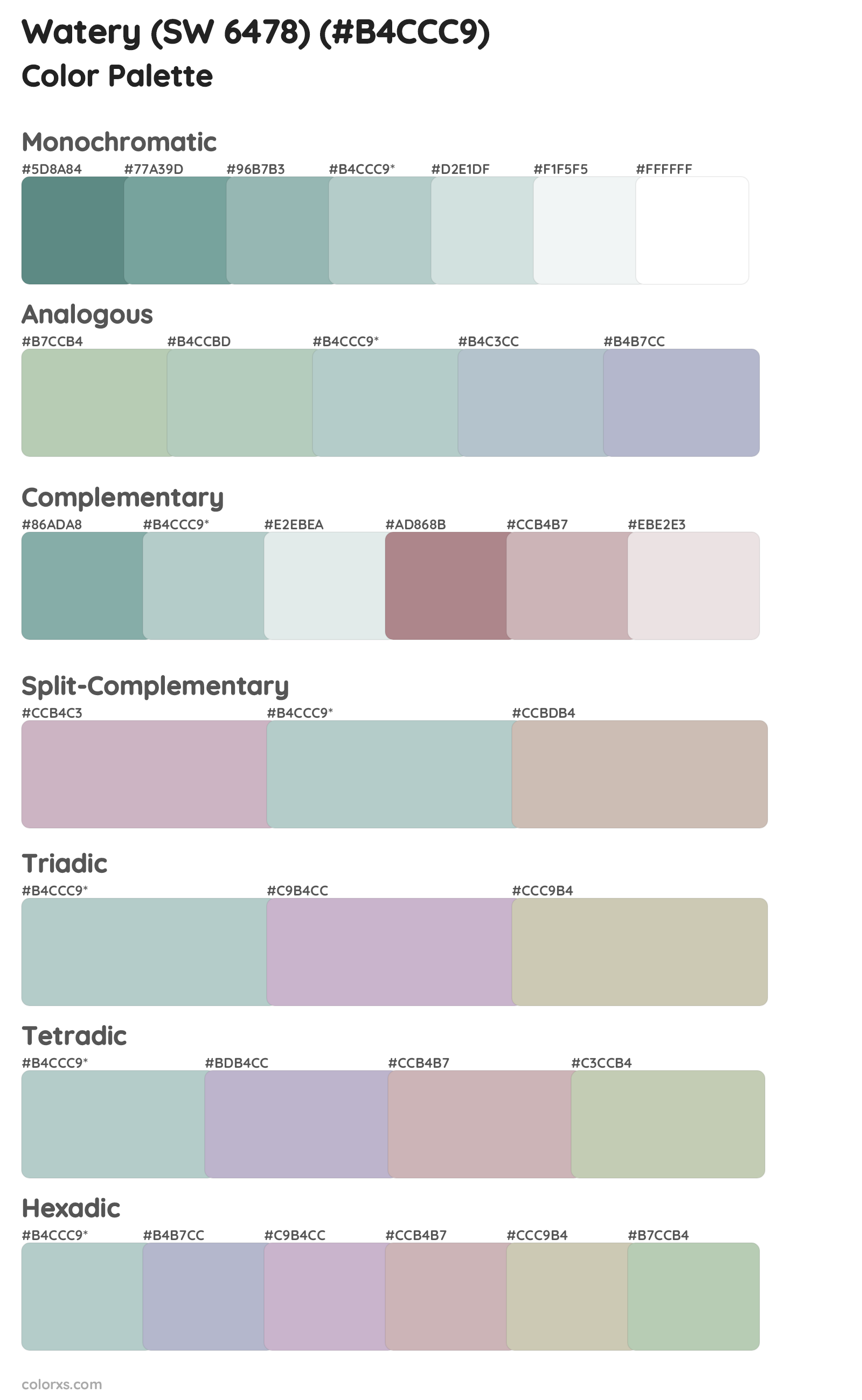 Watery (SW 6478) Color Scheme Palettes