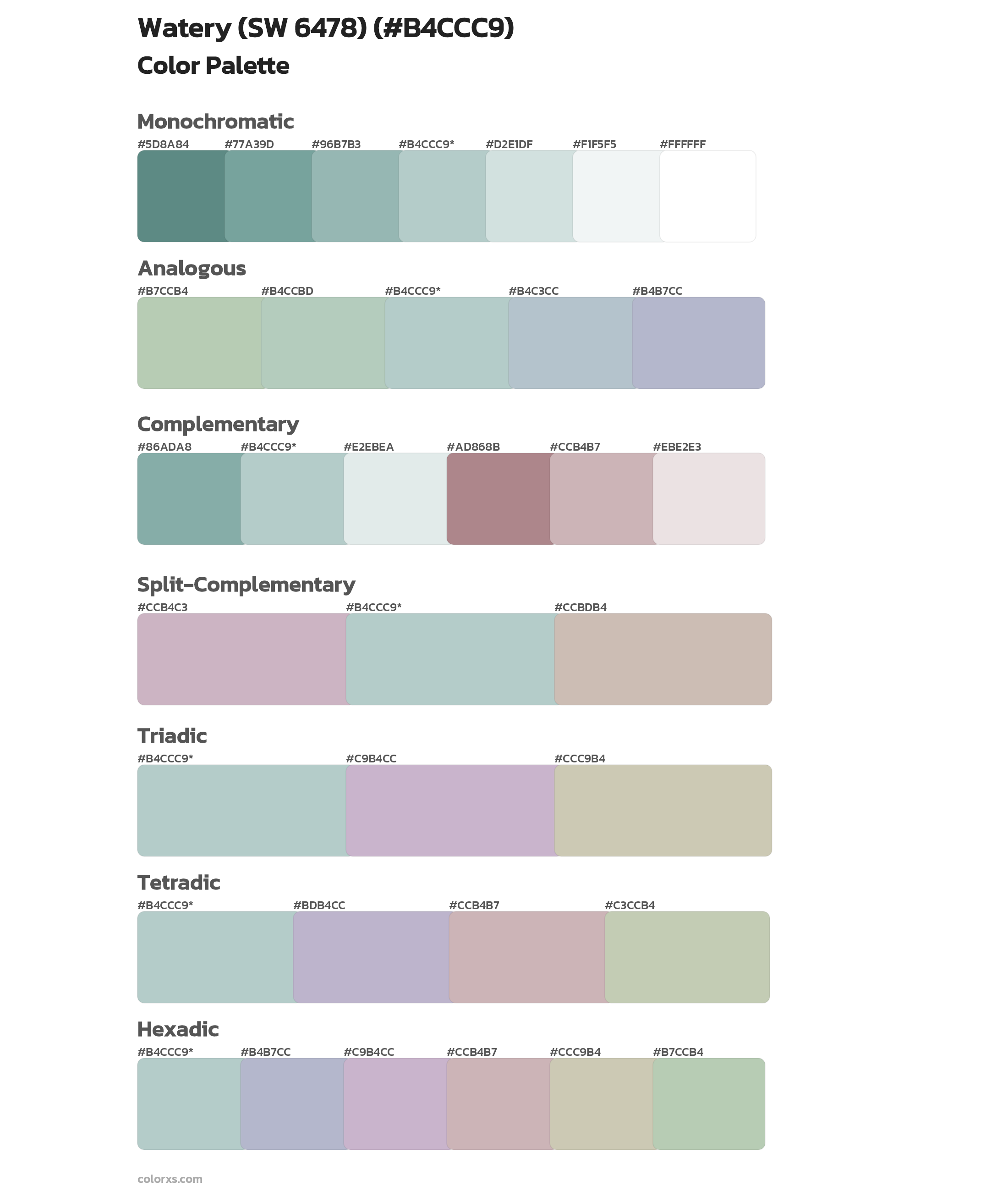 Watery (SW 6478) Color Scheme Palettes