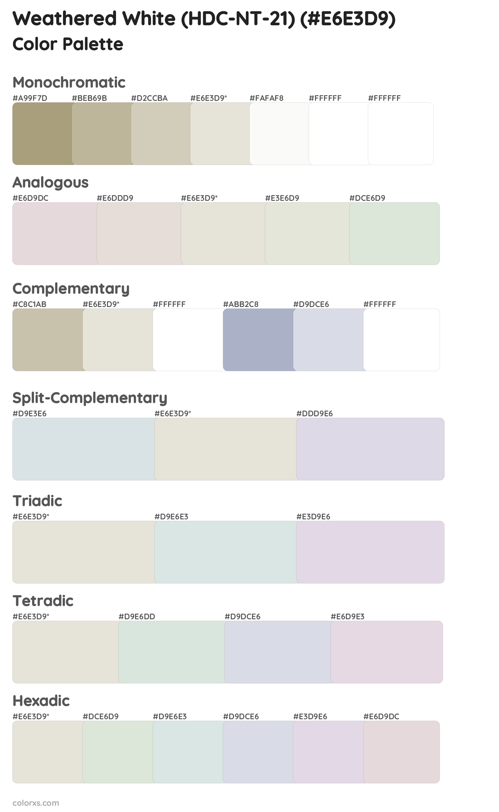 Weathered White (HDC-NT-21) Color Scheme Palettes