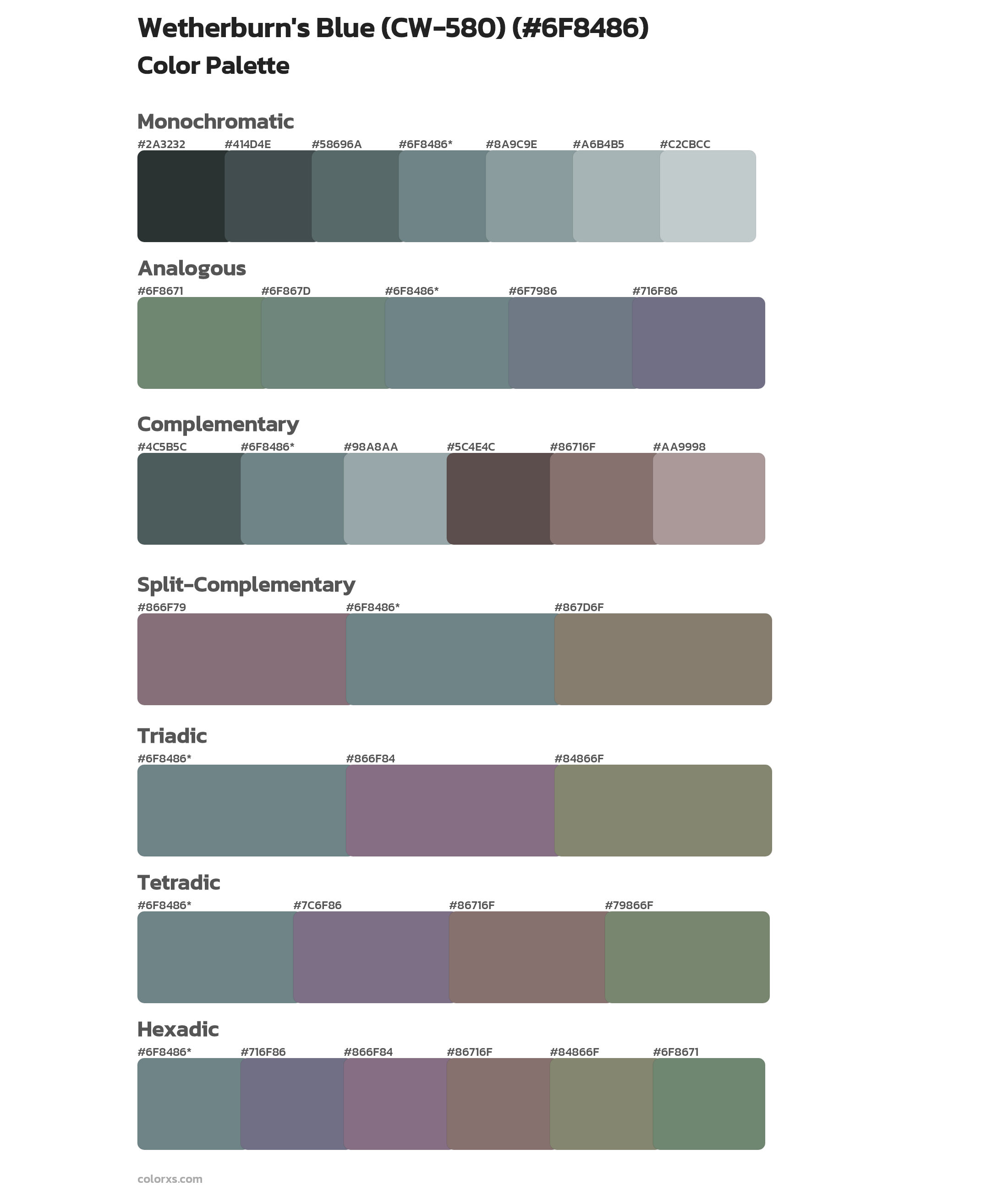 Wetherburn's Blue (CW-580) Color Scheme Palettes