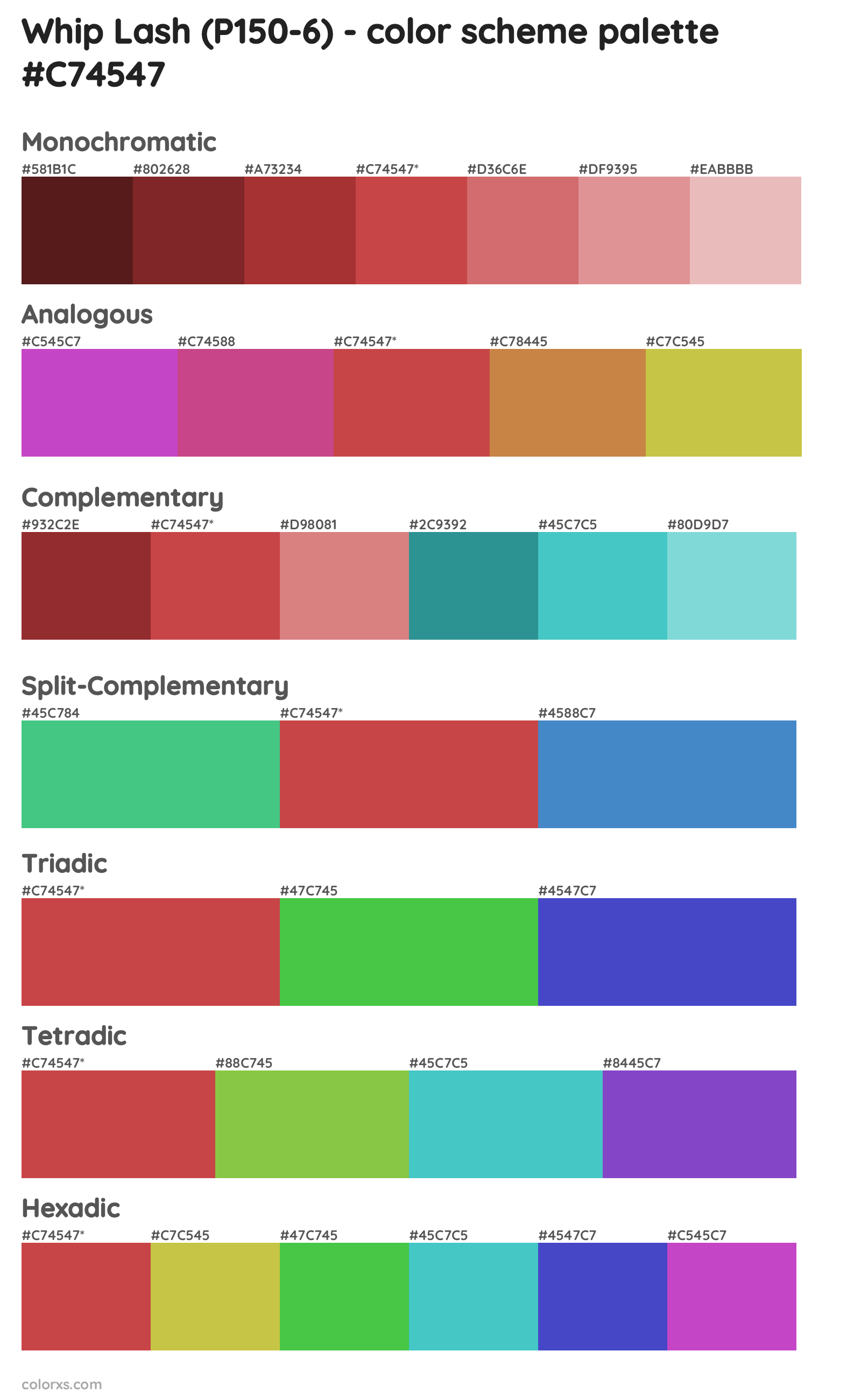 Whip Lash (P150-6) Color Scheme Palettes