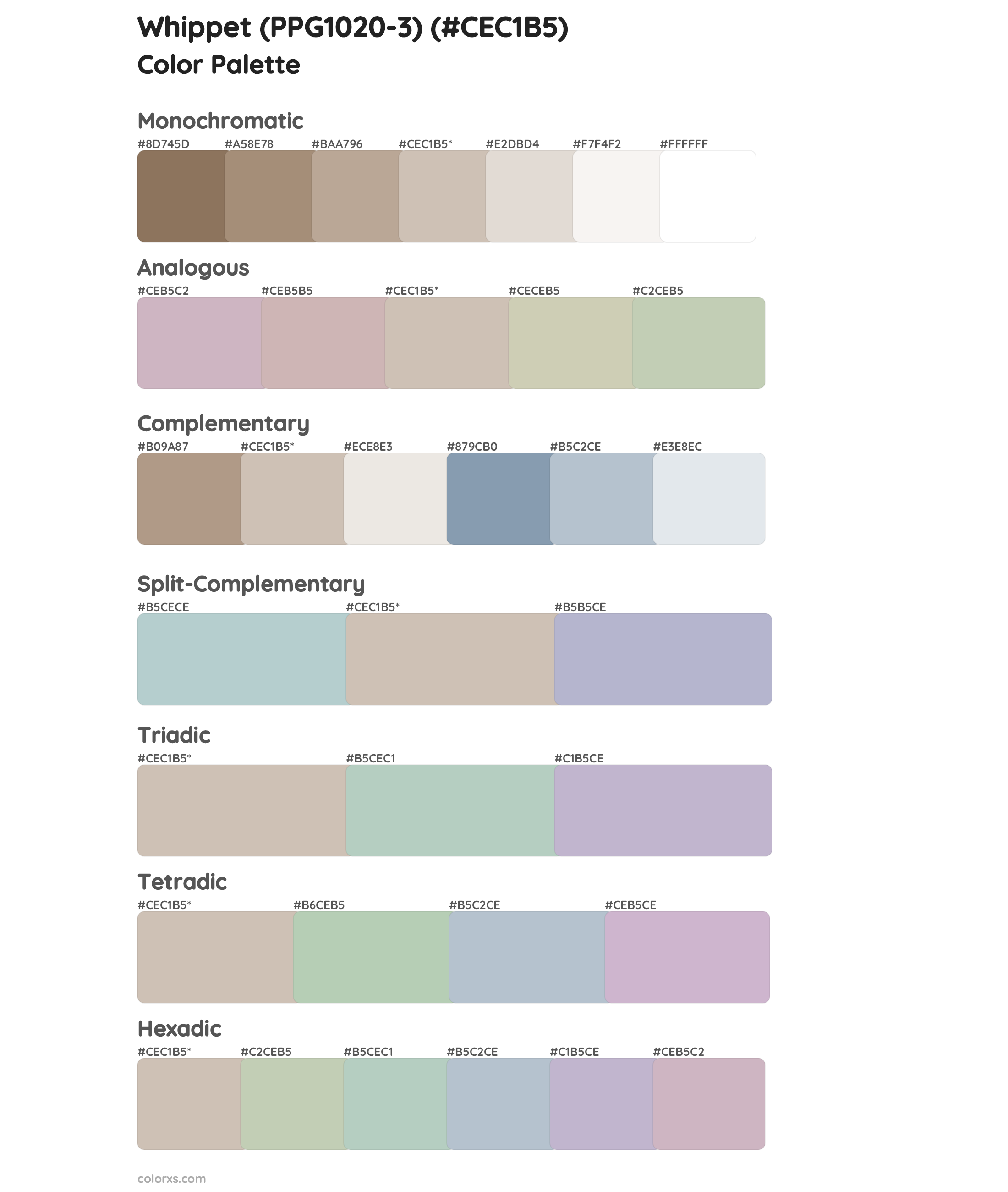 Whippet (PPG1020-3) Color Scheme Palettes