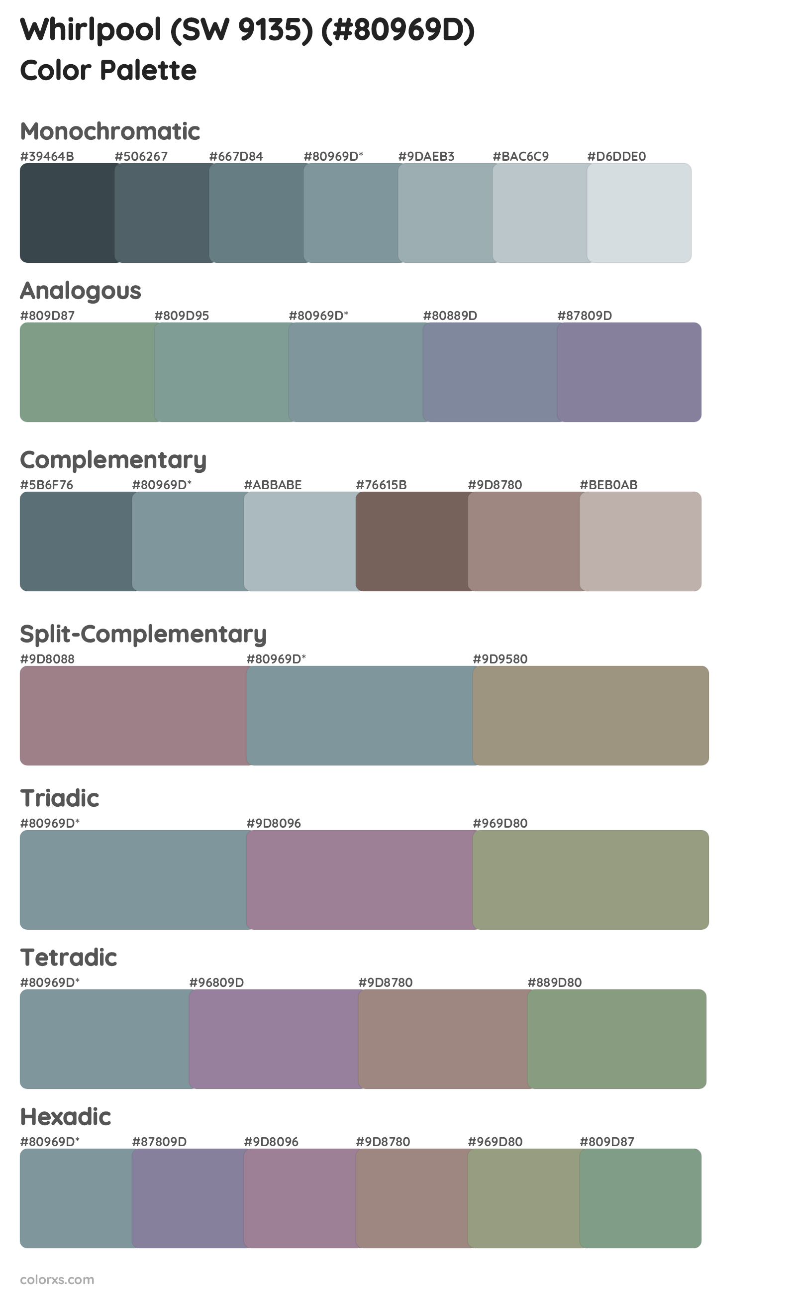 Whirlpool (SW 9135) Color Scheme Palettes
