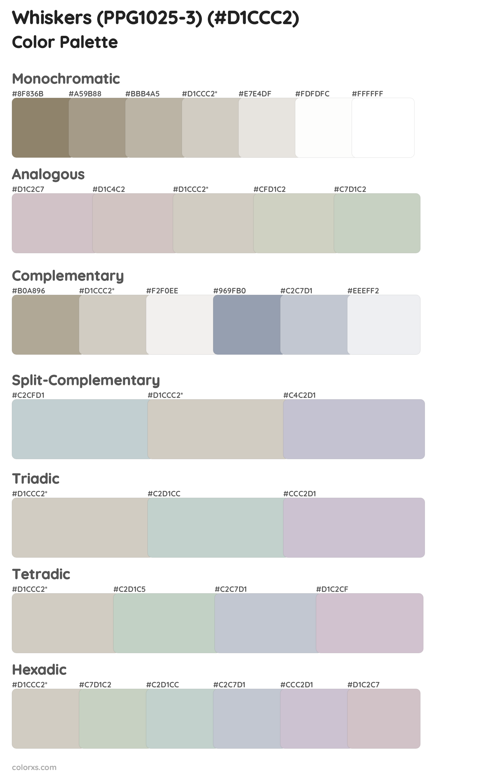 Whiskers (PPG1025-3) Color Scheme Palettes