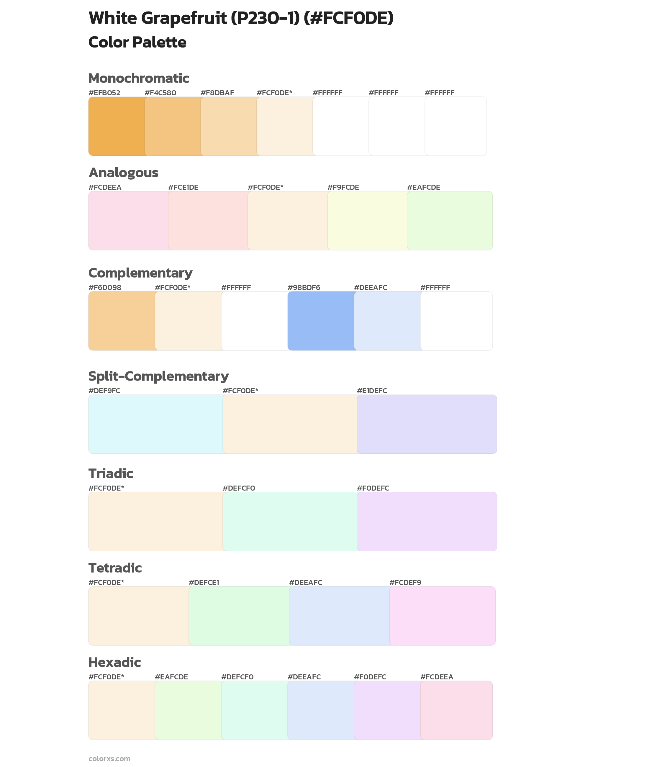 White Grapefruit (P230-1) Color Scheme Palettes