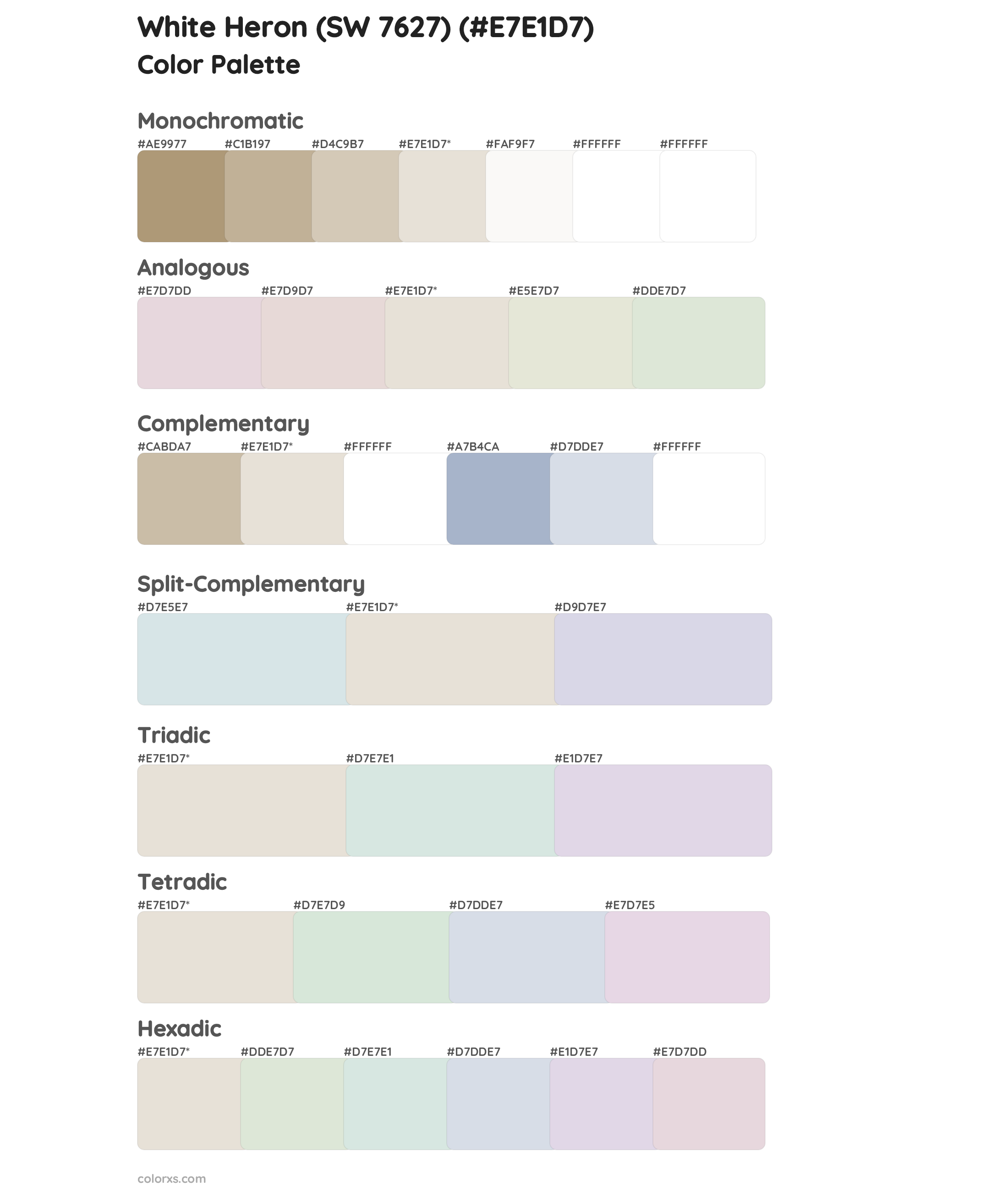 White Heron (SW 7627) Color Scheme Palettes