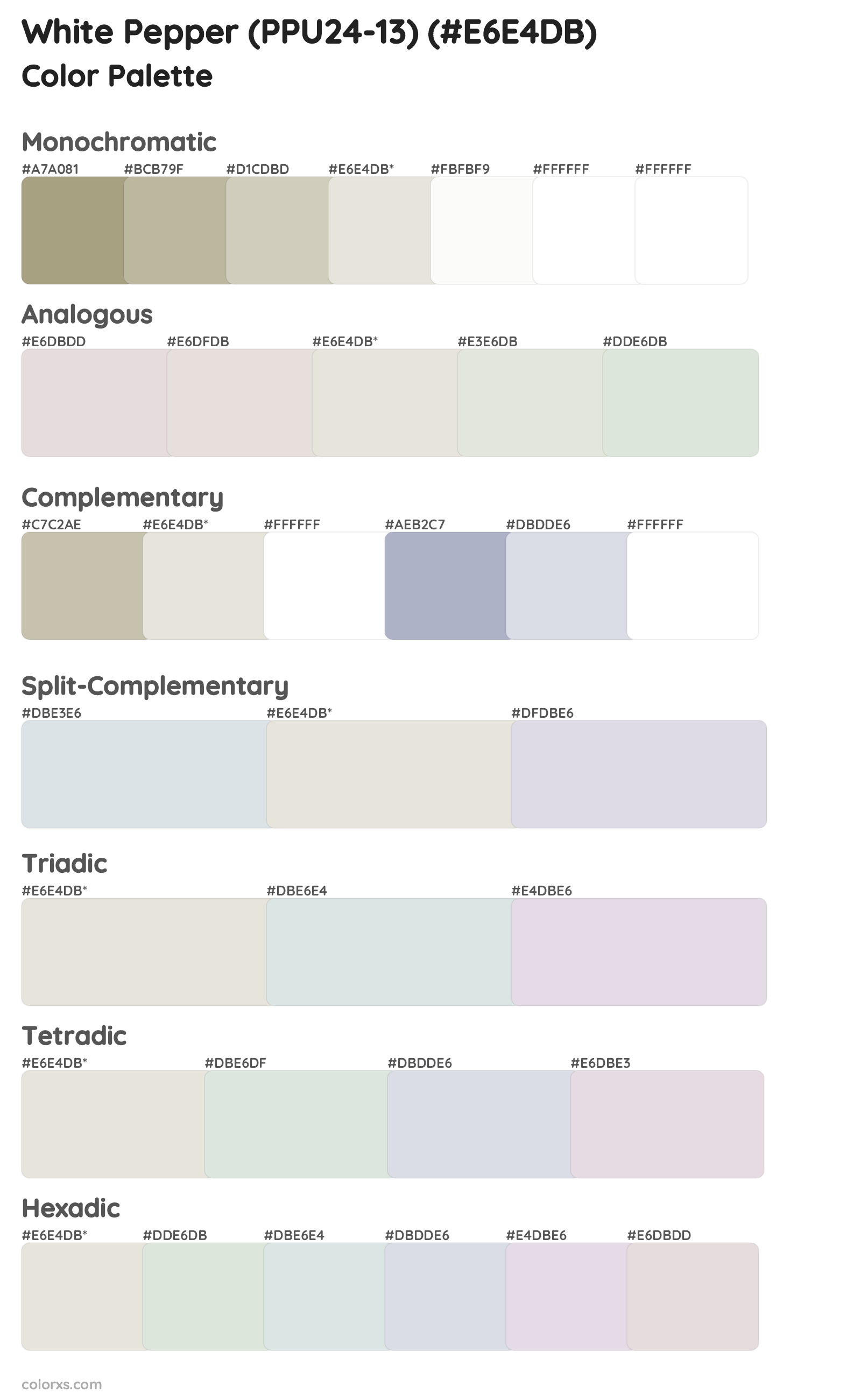 White Pepper (PPU24-13) Color Scheme Palettes