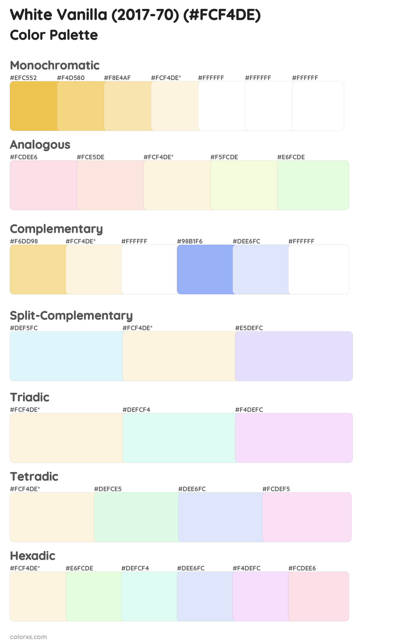 White Vanilla (2017-70) Color Scheme Palettes