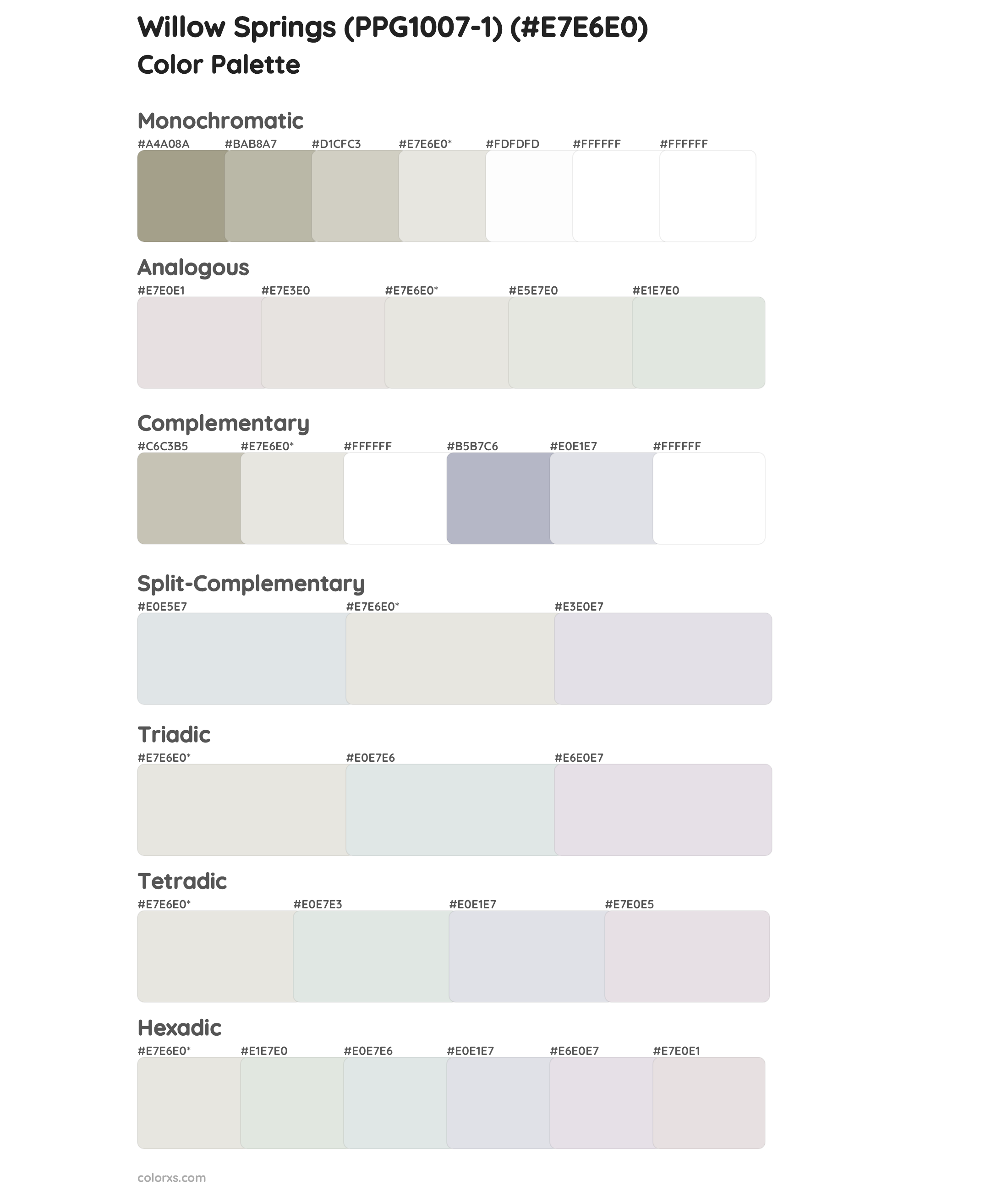 Willow Springs (PPG1007-1) Color Scheme Palettes