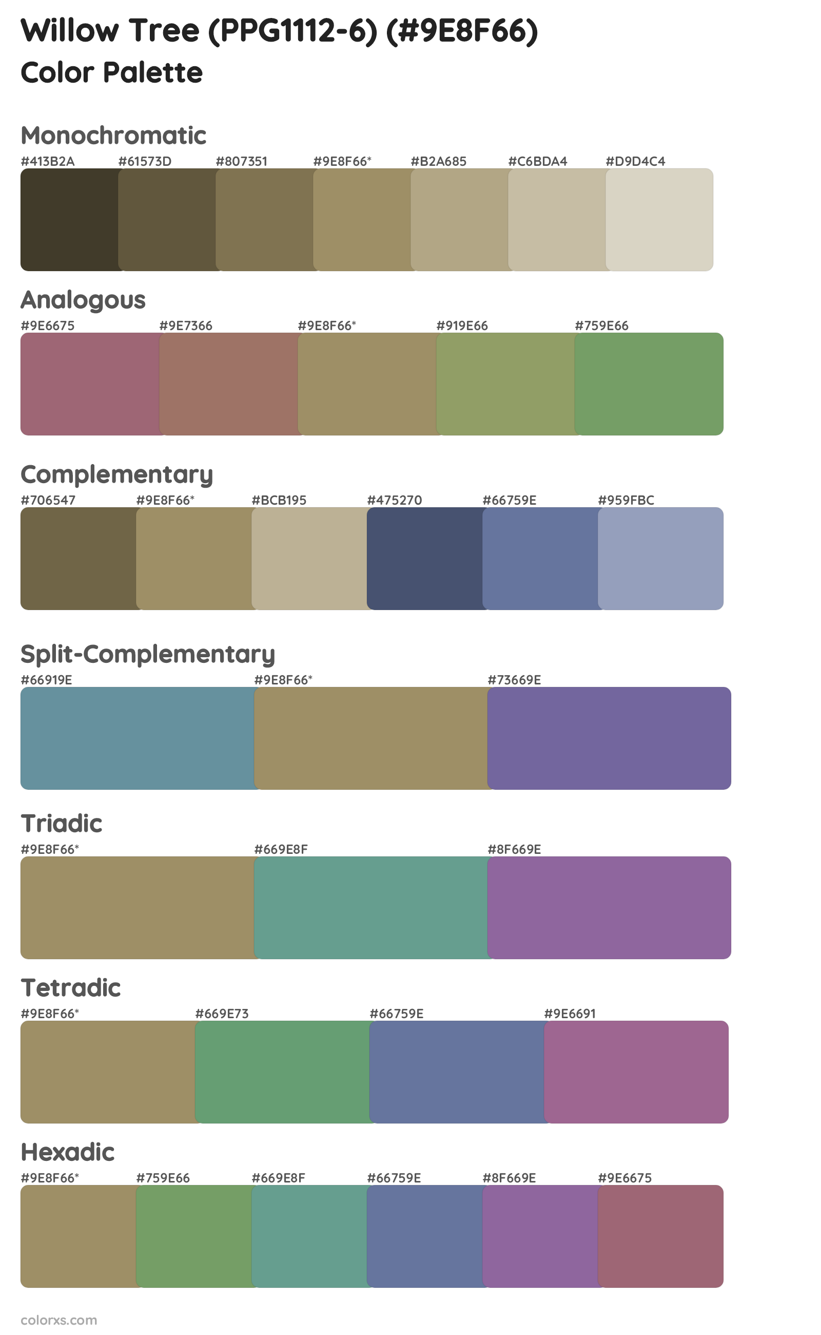 Willow Tree (PPG1112-6) Color Scheme Palettes
