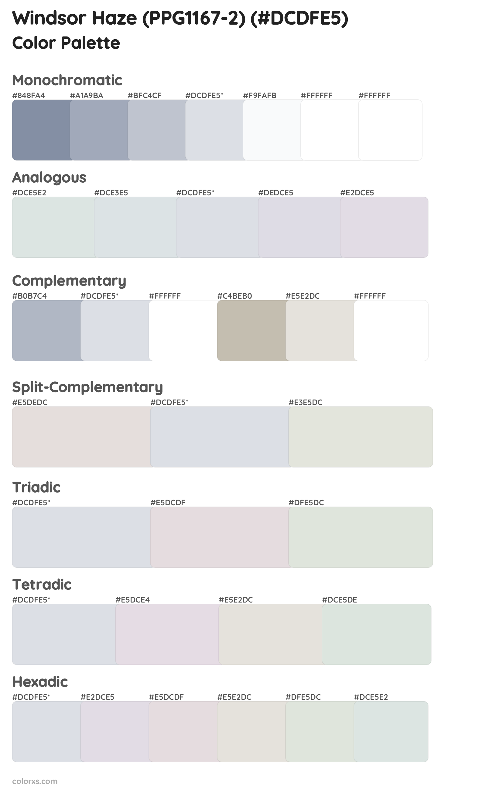 Windsor Haze (PPG1167-2) Color Scheme Palettes