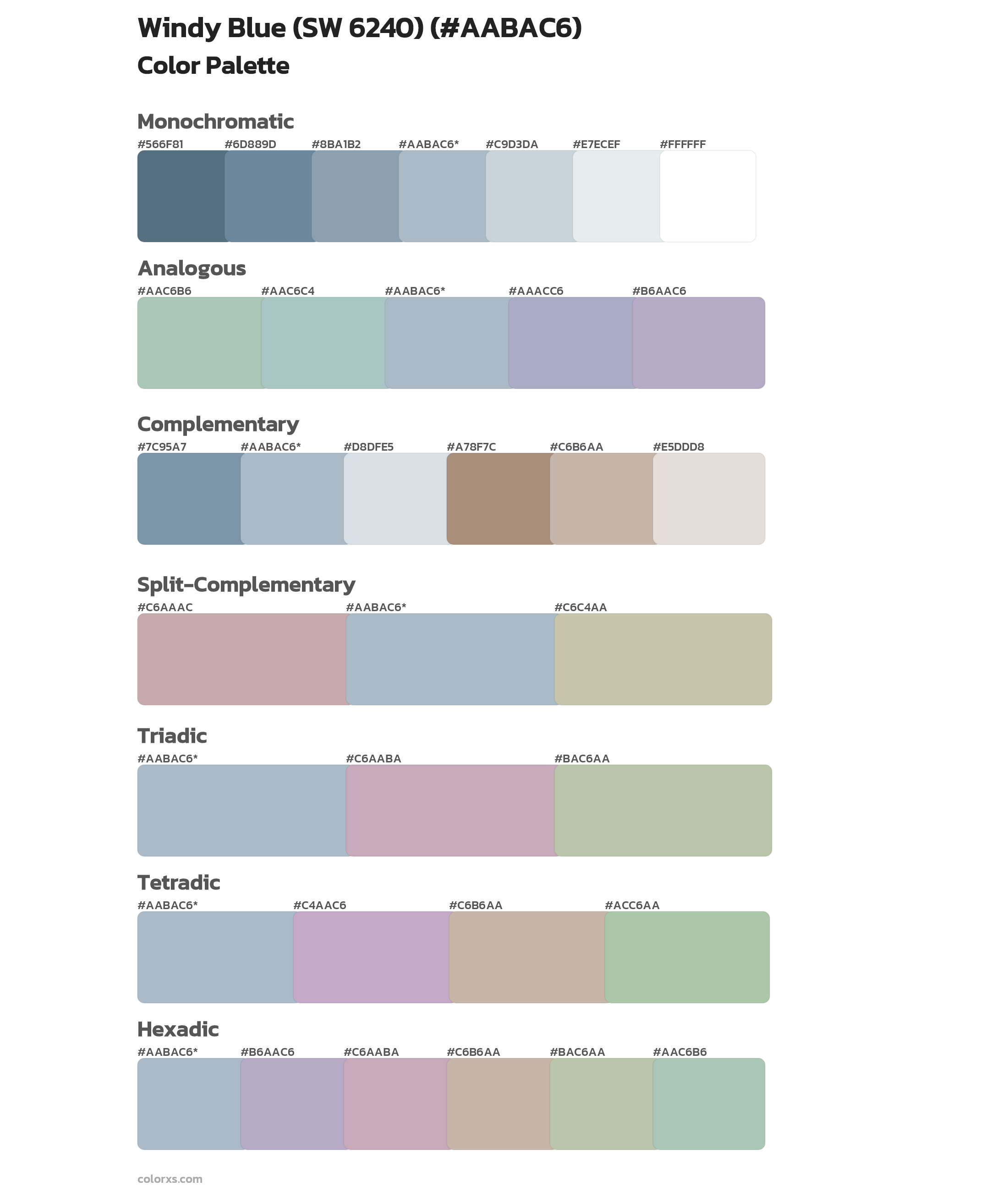 Windy Blue (SW 6240) Color Scheme Palettes