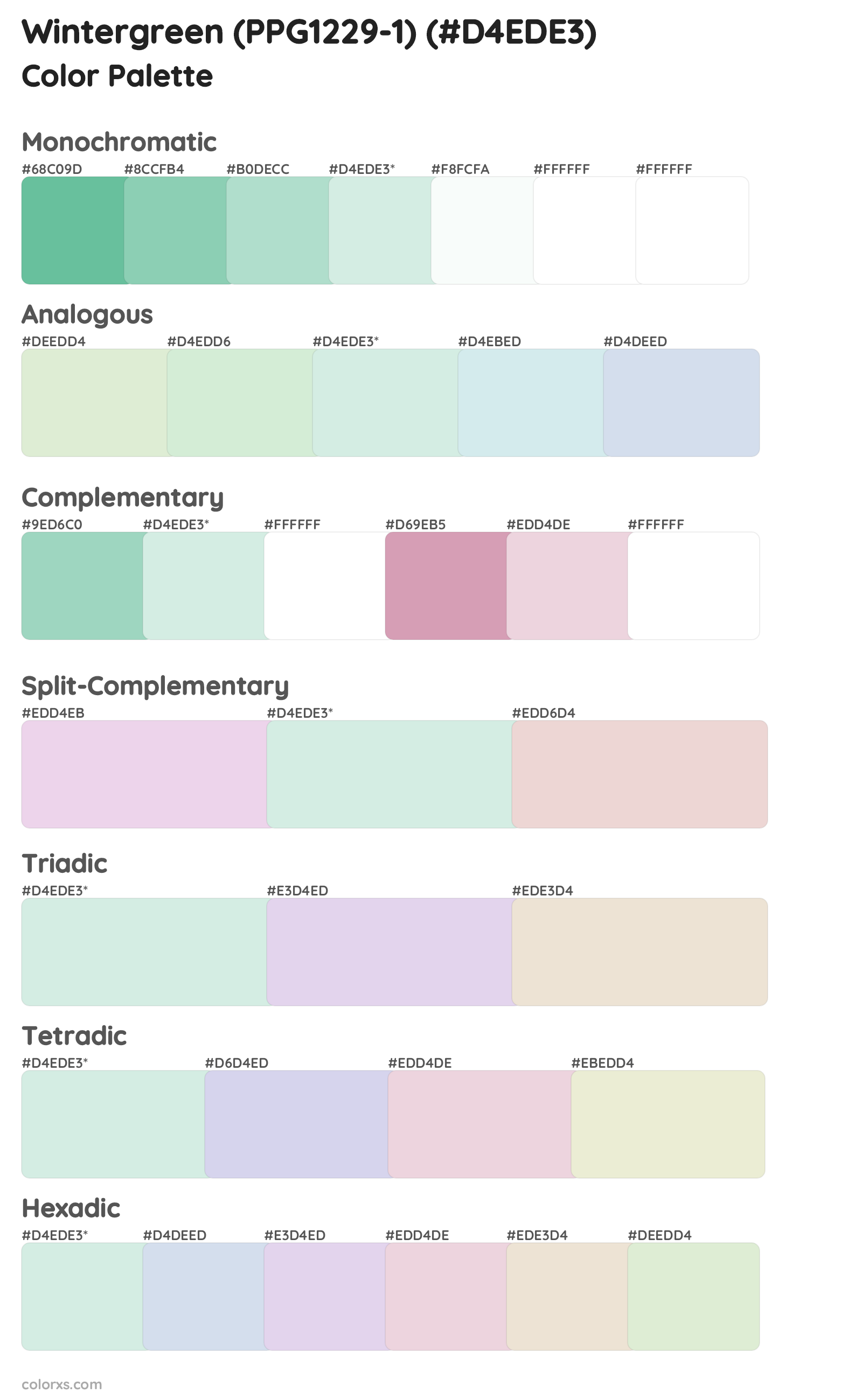 Wintergreen (PPG1229-1) Color Scheme Palettes
