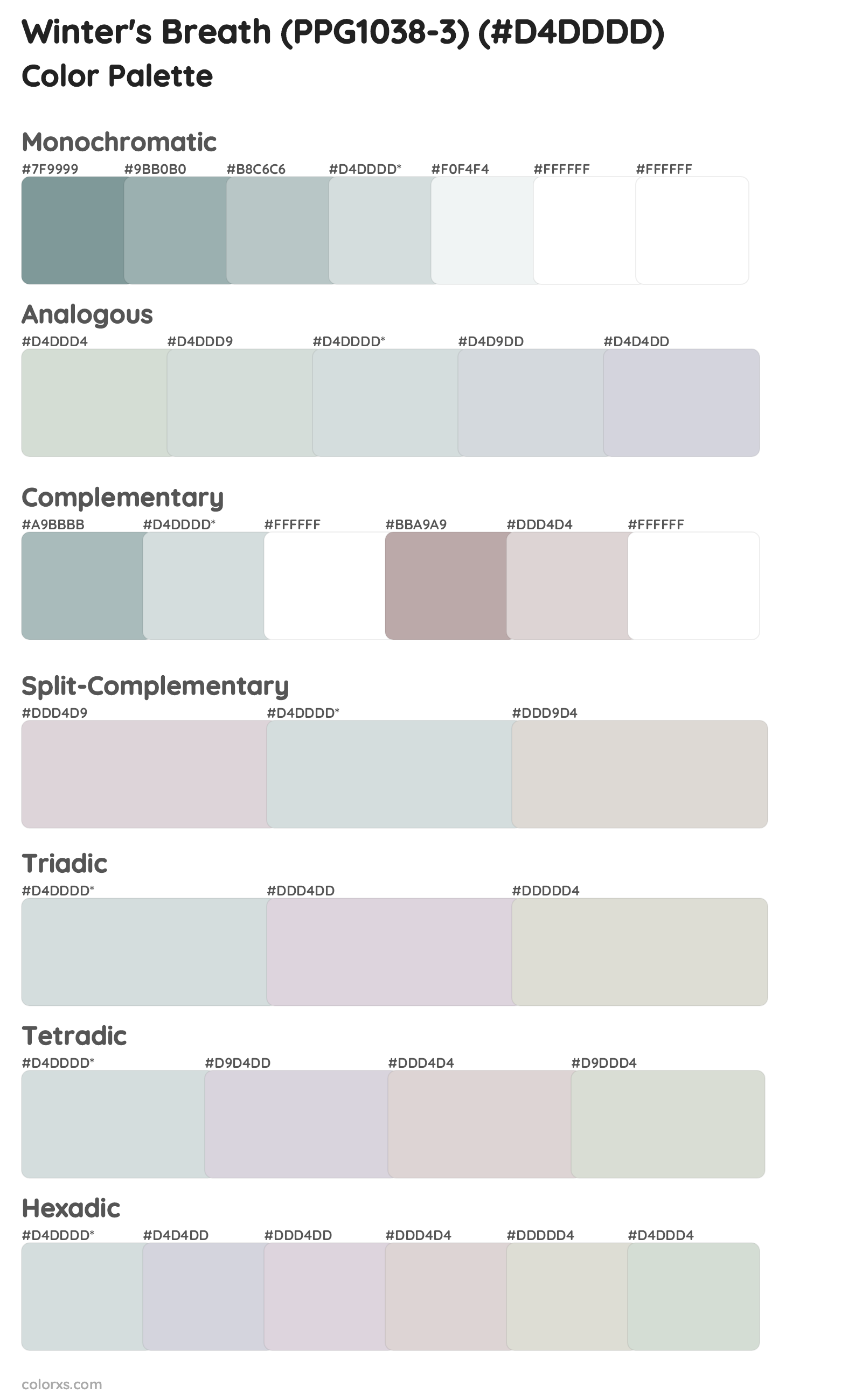 Winter's Breath (PPG1038-3) Color Scheme Palettes