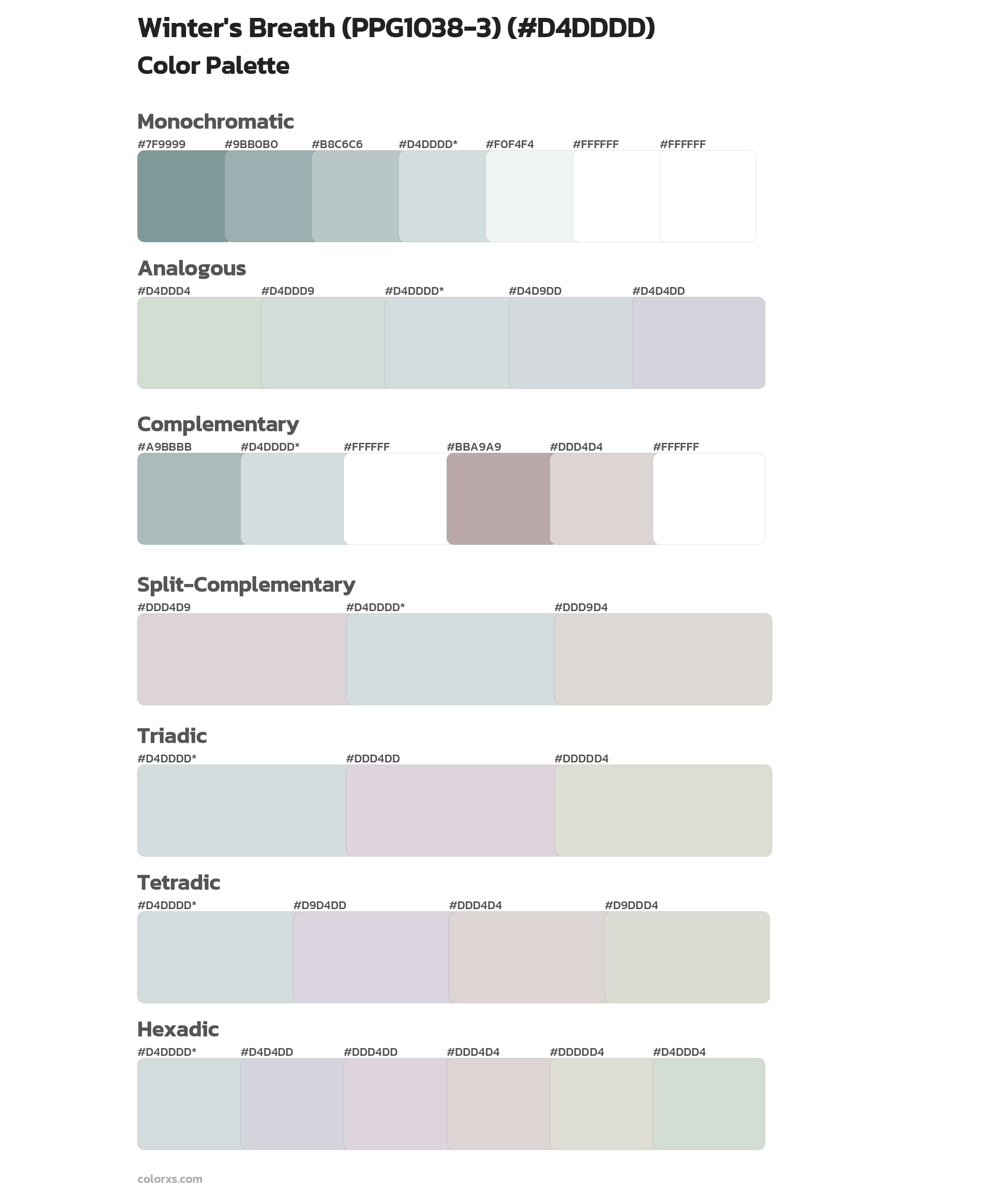 Winter's Breath (PPG1038-3) Color Scheme Palettes