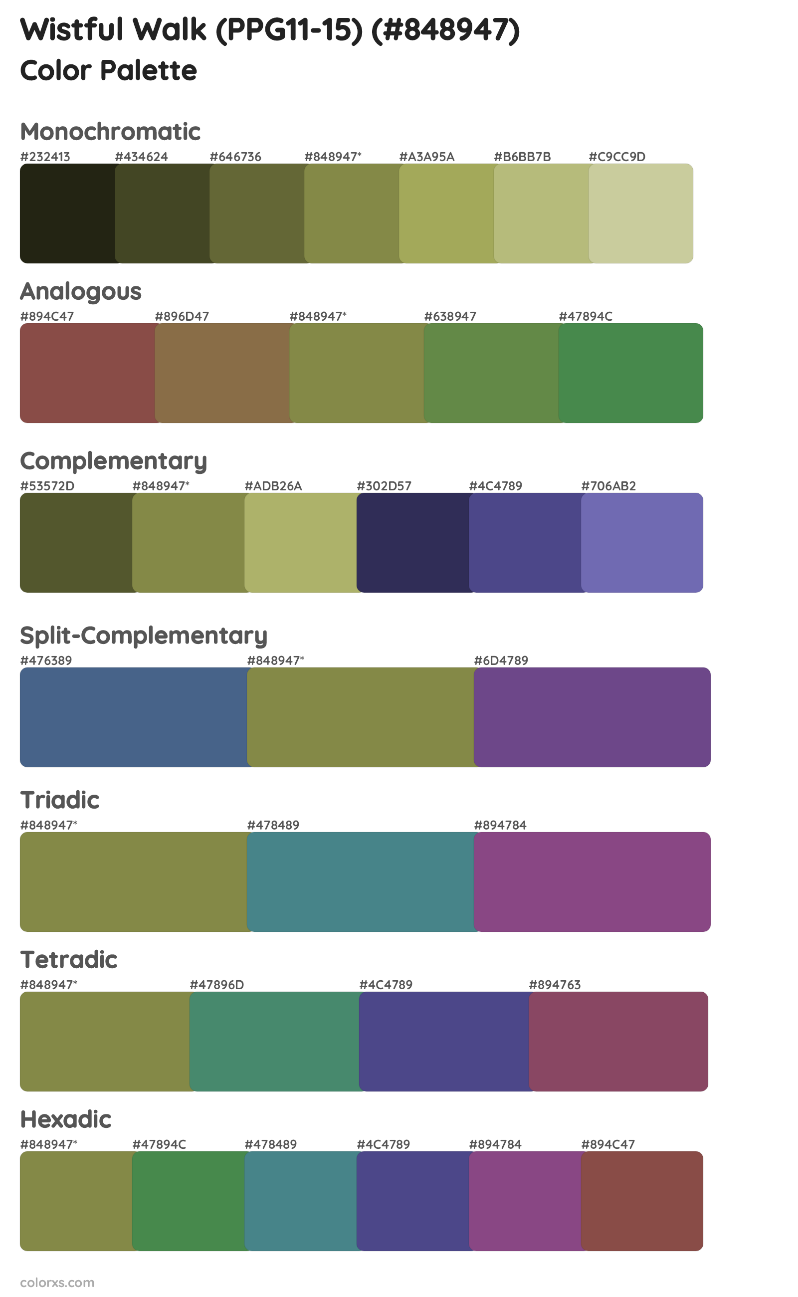 Wistful Walk (PPG11-15) Color Scheme Palettes