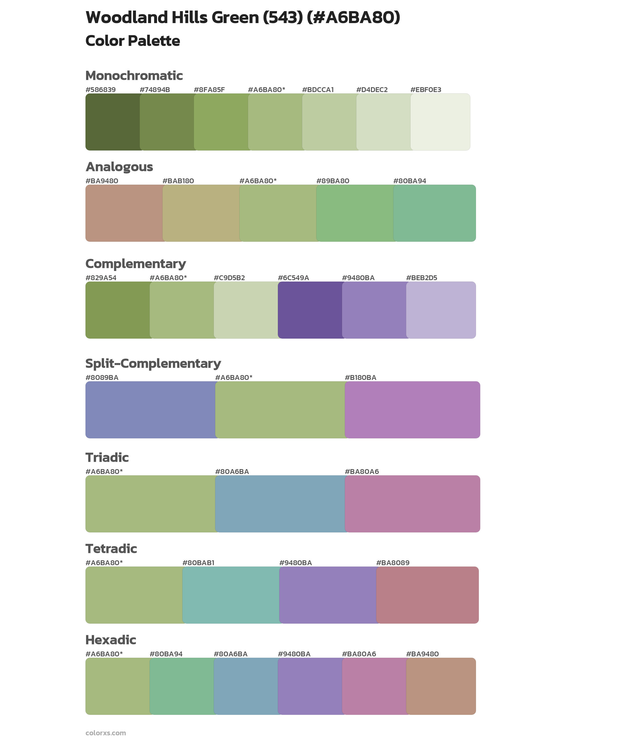 Woodland Hills Green (543) Color Scheme Palettes