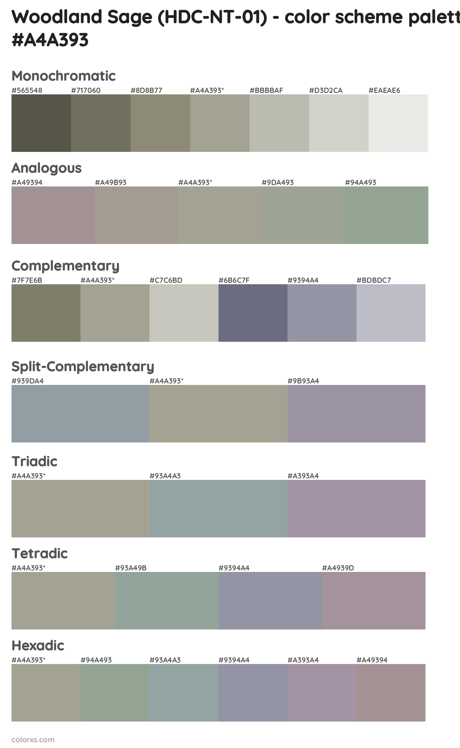 Woodland Sage (HDC-NT-01) Color Scheme Palettes