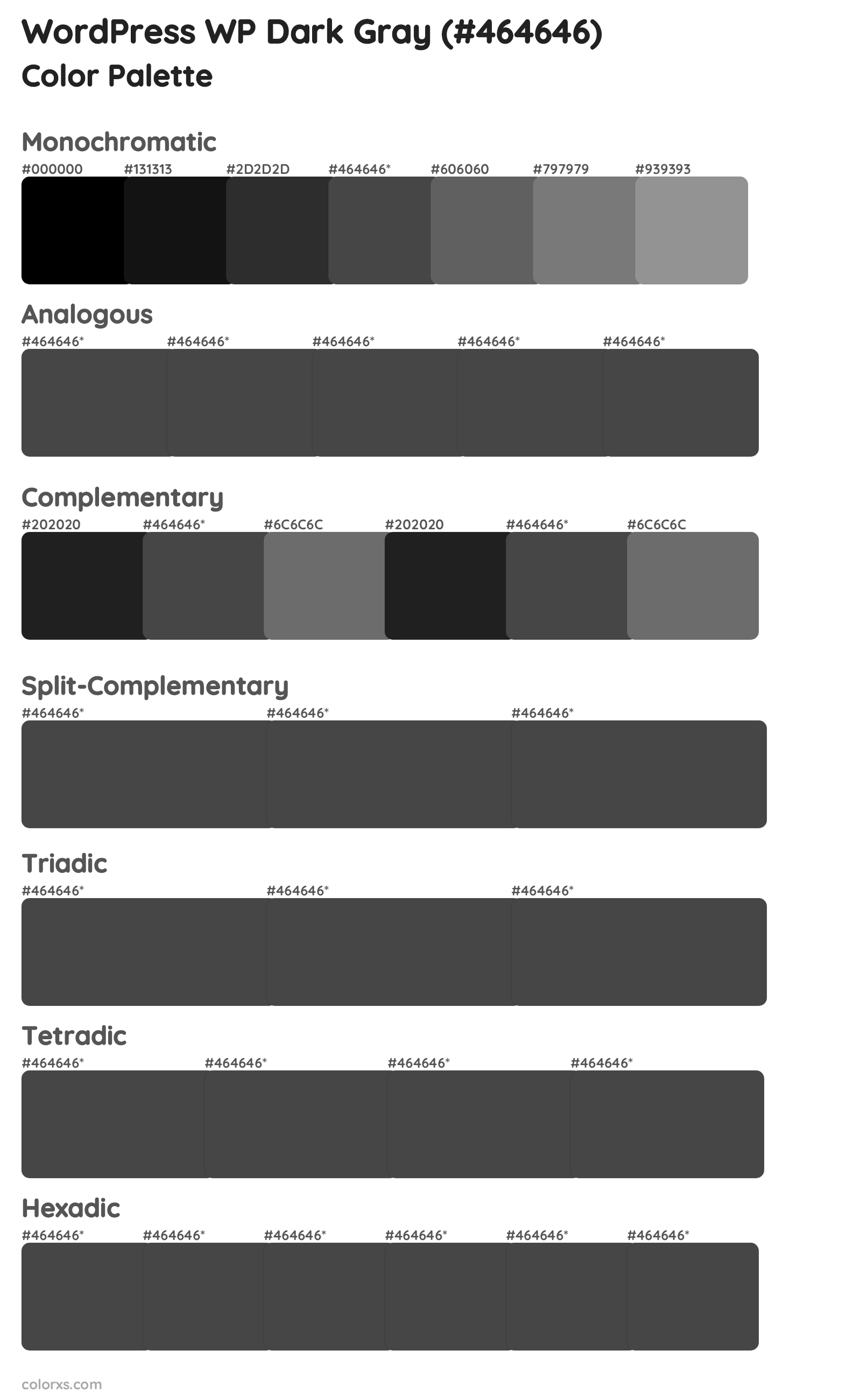 WordPress WP Dark Gray Color Scheme Palettes
