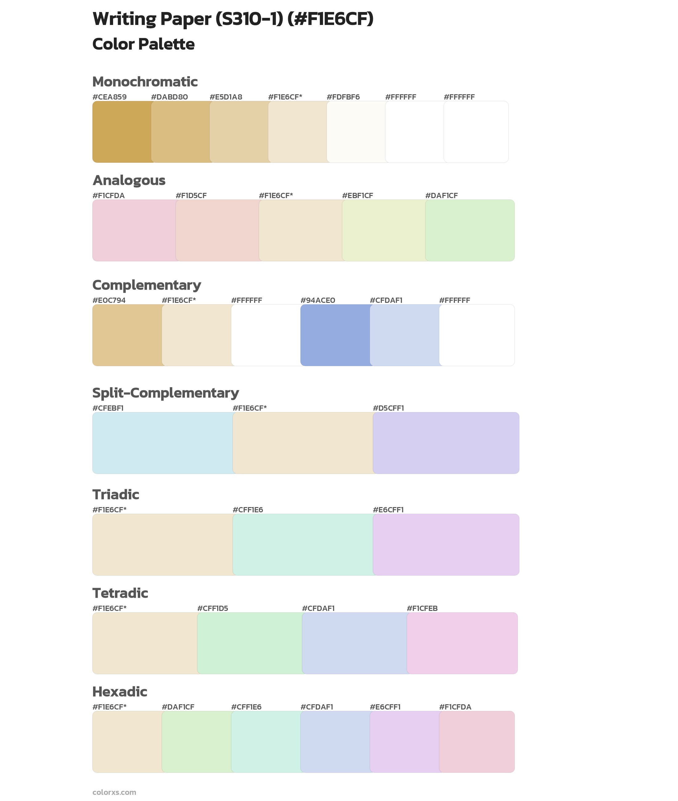 Writing Paper (S310-1) Color Scheme Palettes
