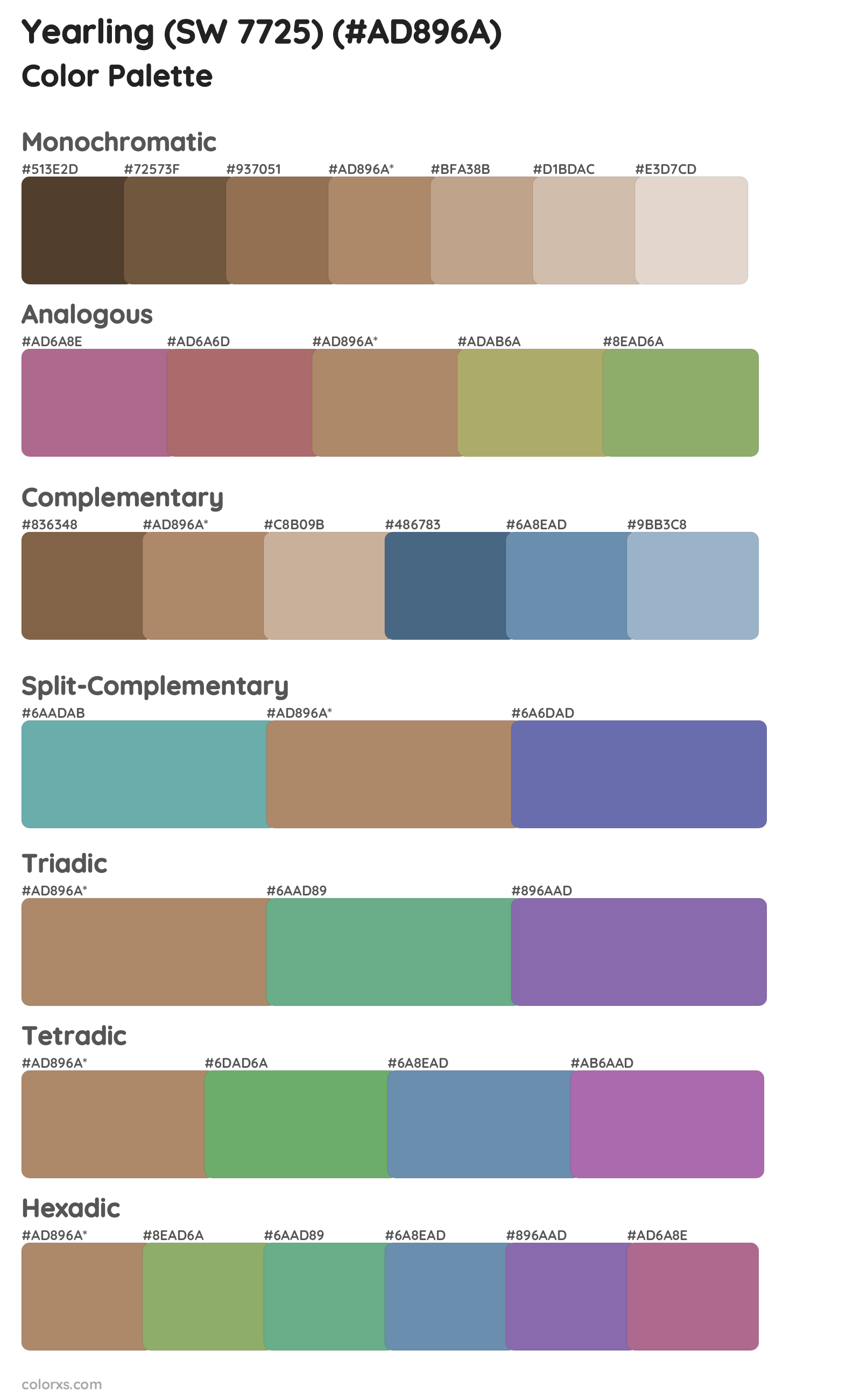 Yearling (SW 7725) Color Scheme Palettes