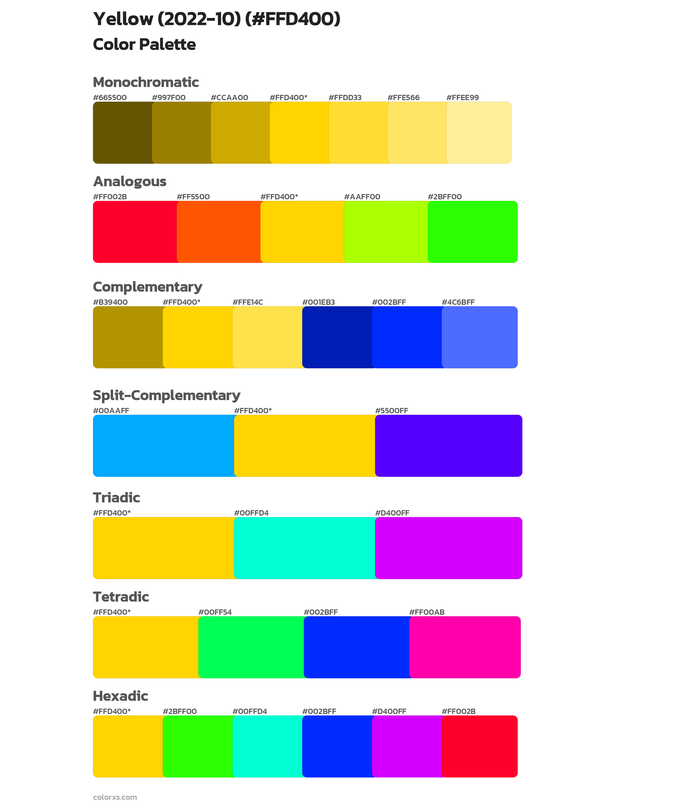 Yellow (2022-10) Color Scheme Palettes