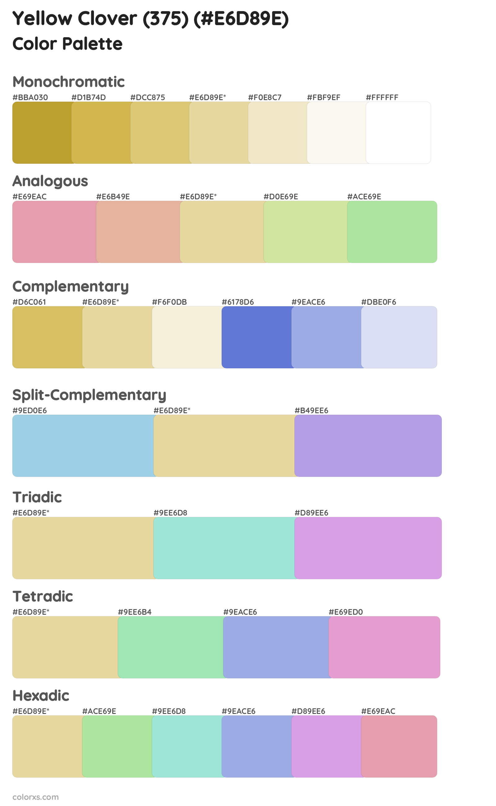 Yellow Clover (375) Color Scheme Palettes
