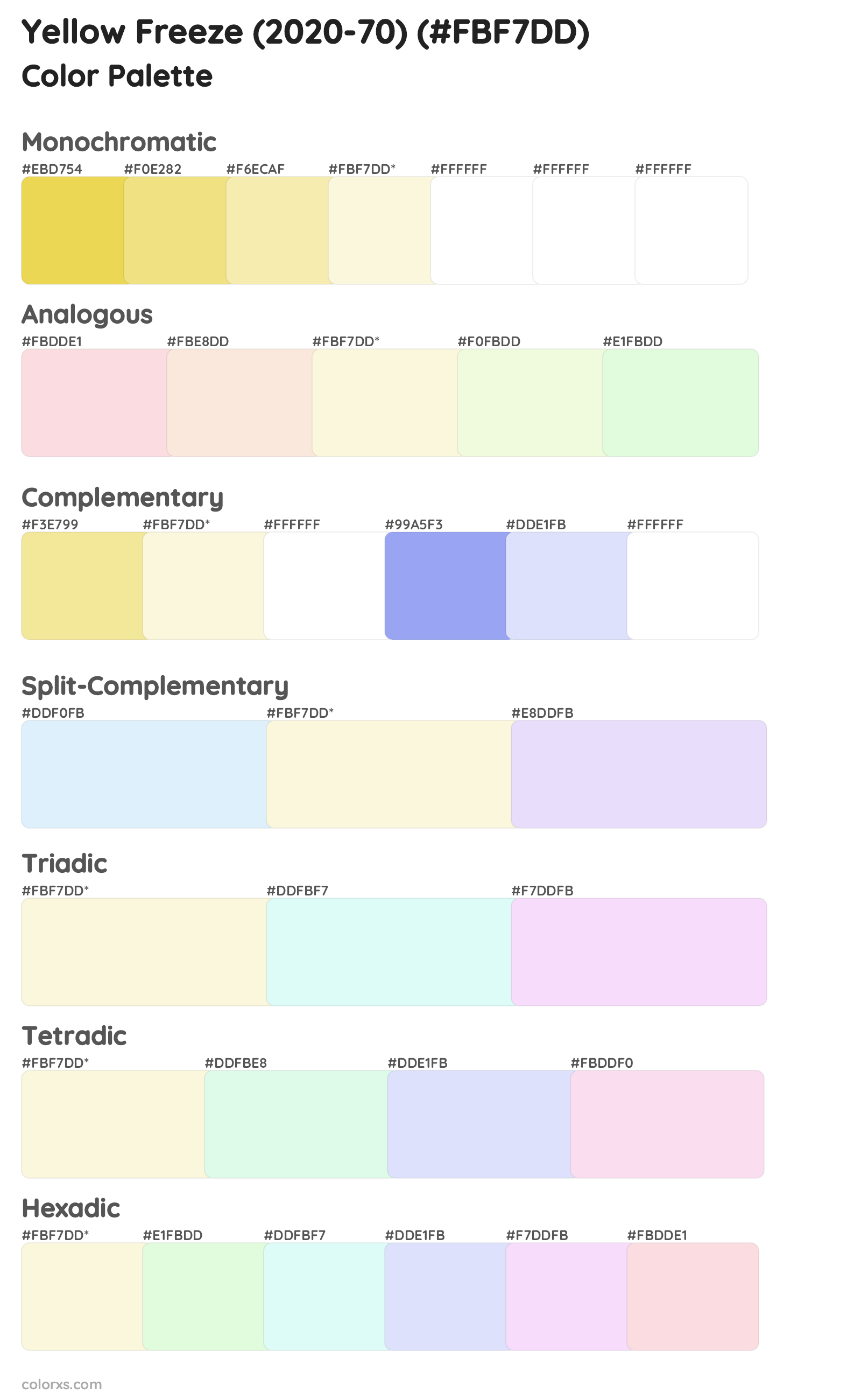 Yellow Freeze (2020-70) Color Scheme Palettes