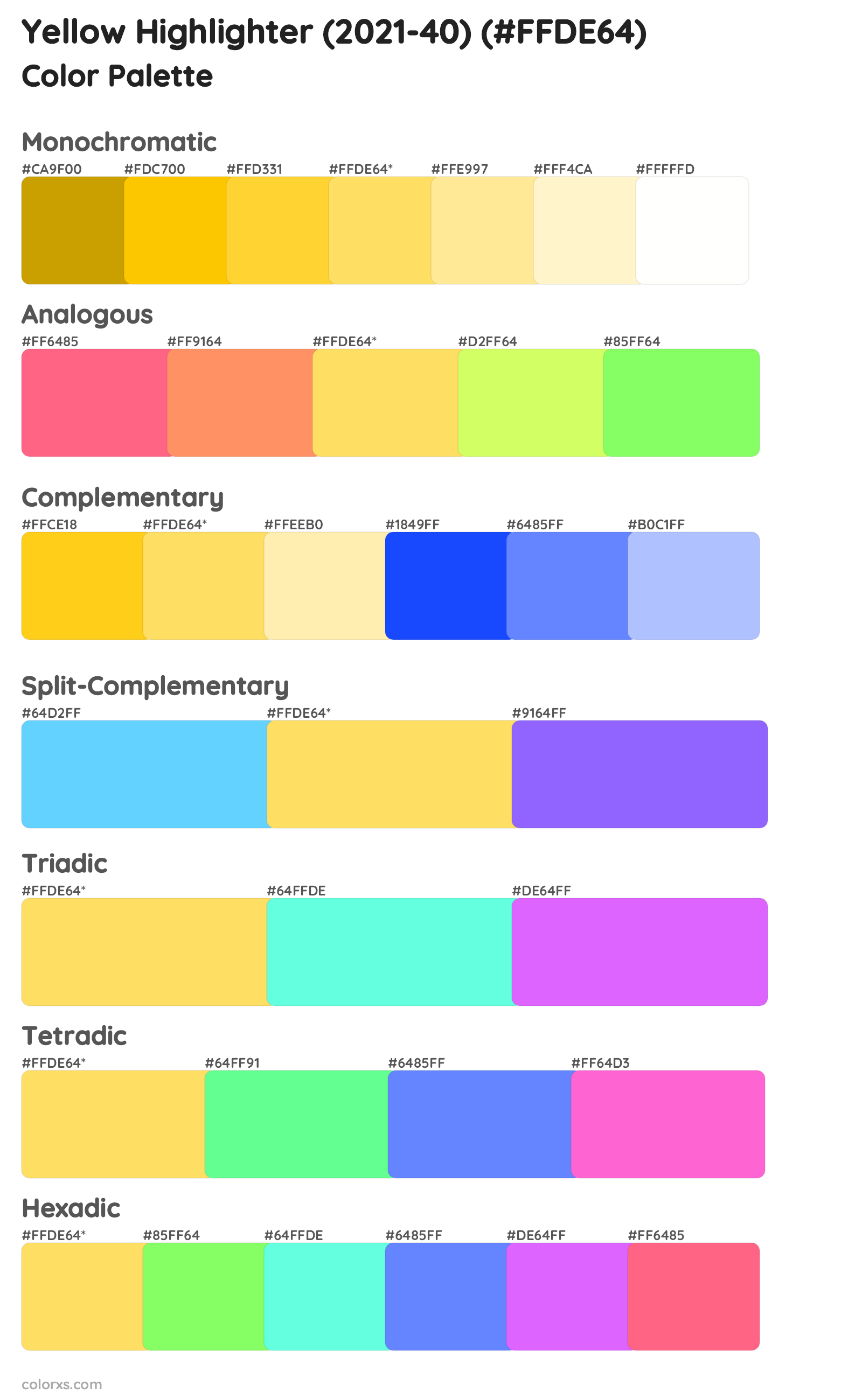Yellow Highlighter (2021-40) Color Scheme Palettes