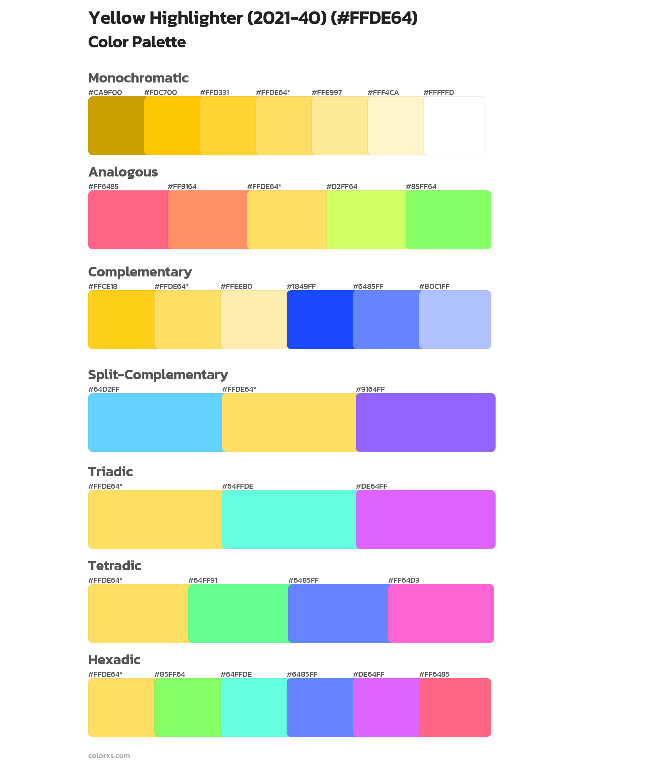 Yellow Highlighter (2021-40) Color Scheme Palettes