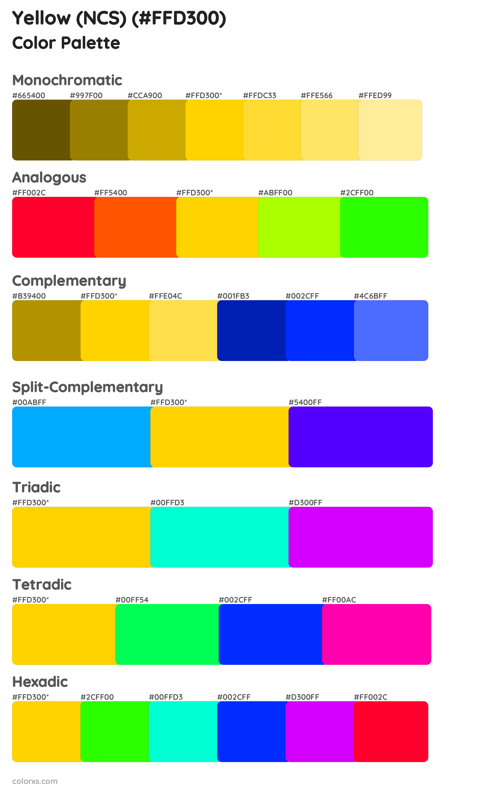 Yellow (NCS) Color Scheme Palettes