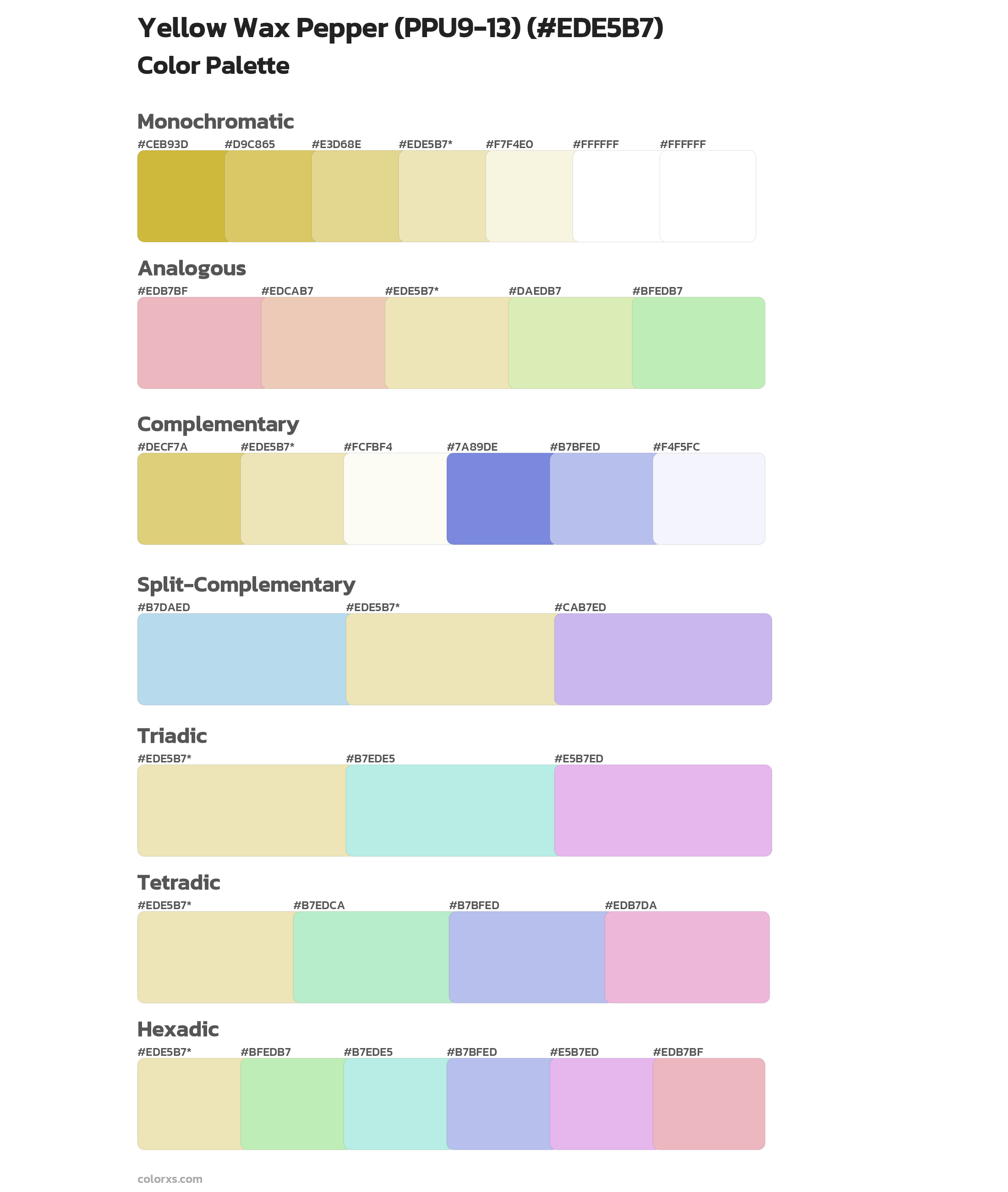 Yellow Wax Pepper (PPU9-13) Color Scheme Palettes