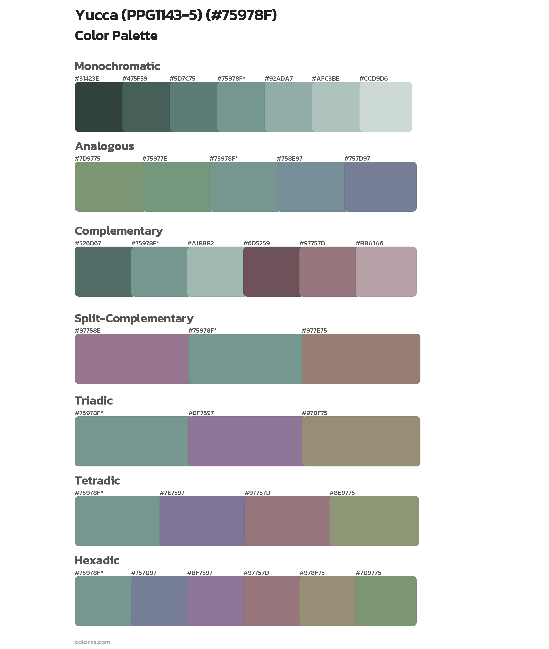Yucca (PPG1143-5) Color Scheme Palettes