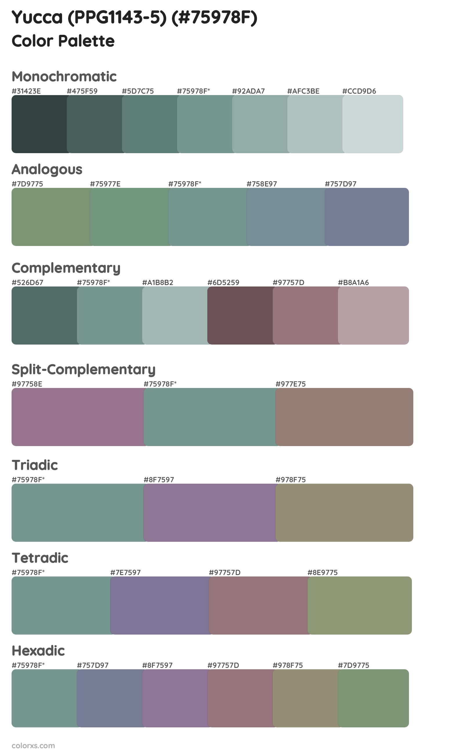 Yucca (PPG1143-5) Color Scheme Palettes