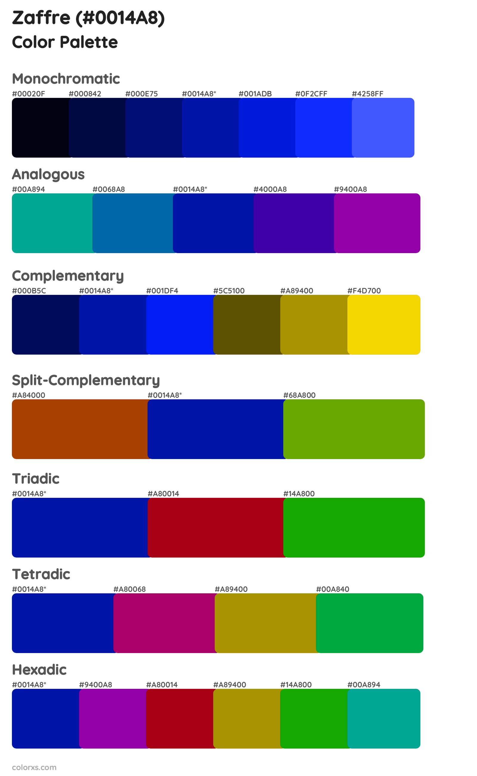 Zaffre Color Scheme Palettes