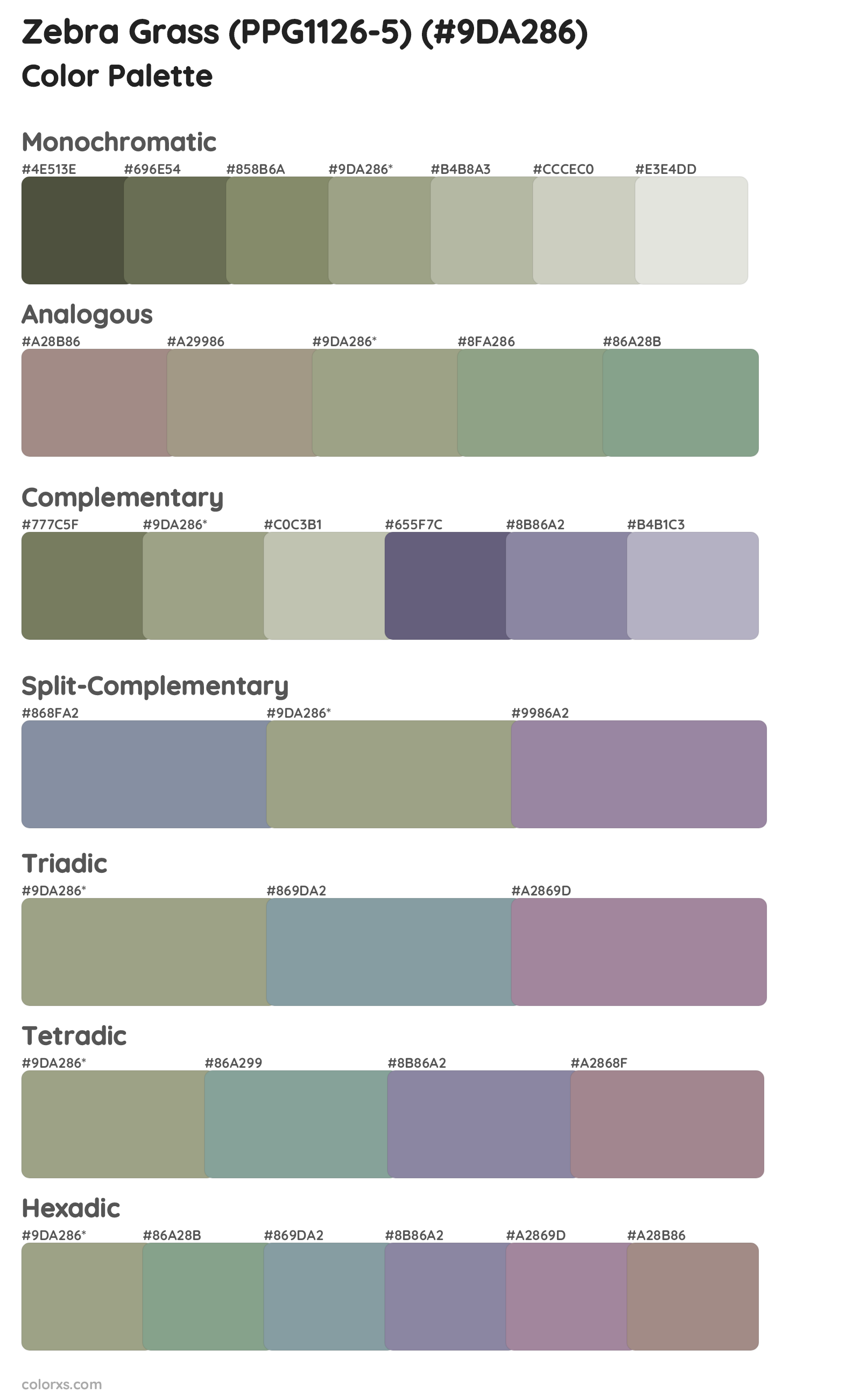 Zebra Grass (PPG1126-5) Color Scheme Palettes