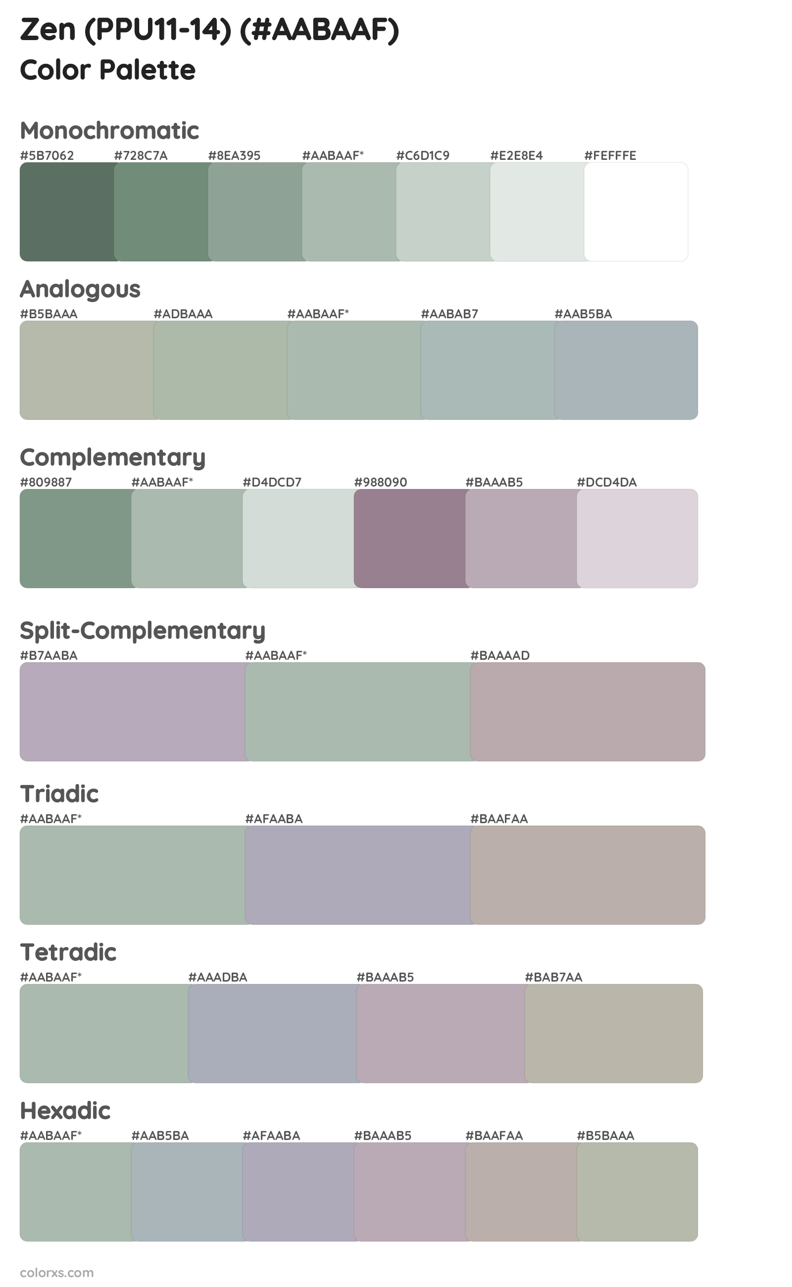 Zen (PPU11-14) Color Scheme Palettes
