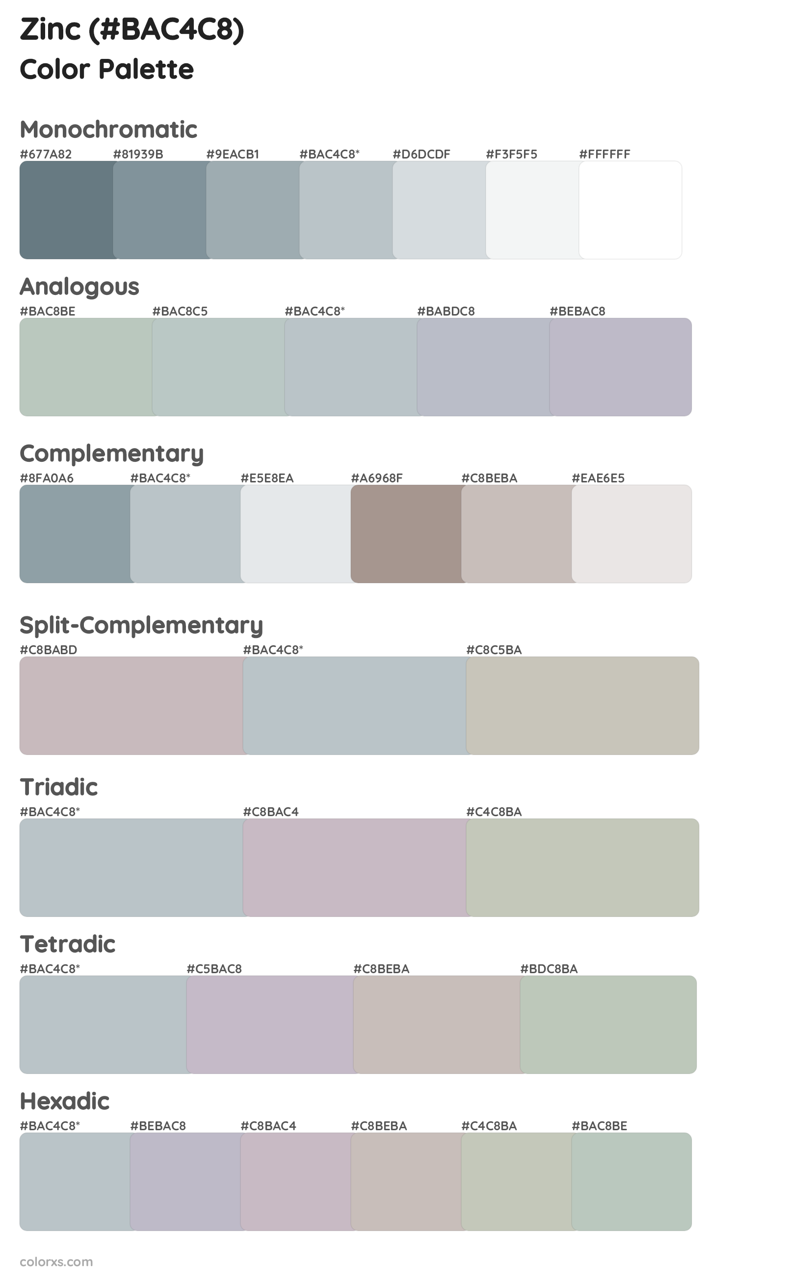 Zinc Color Scheme Palettes