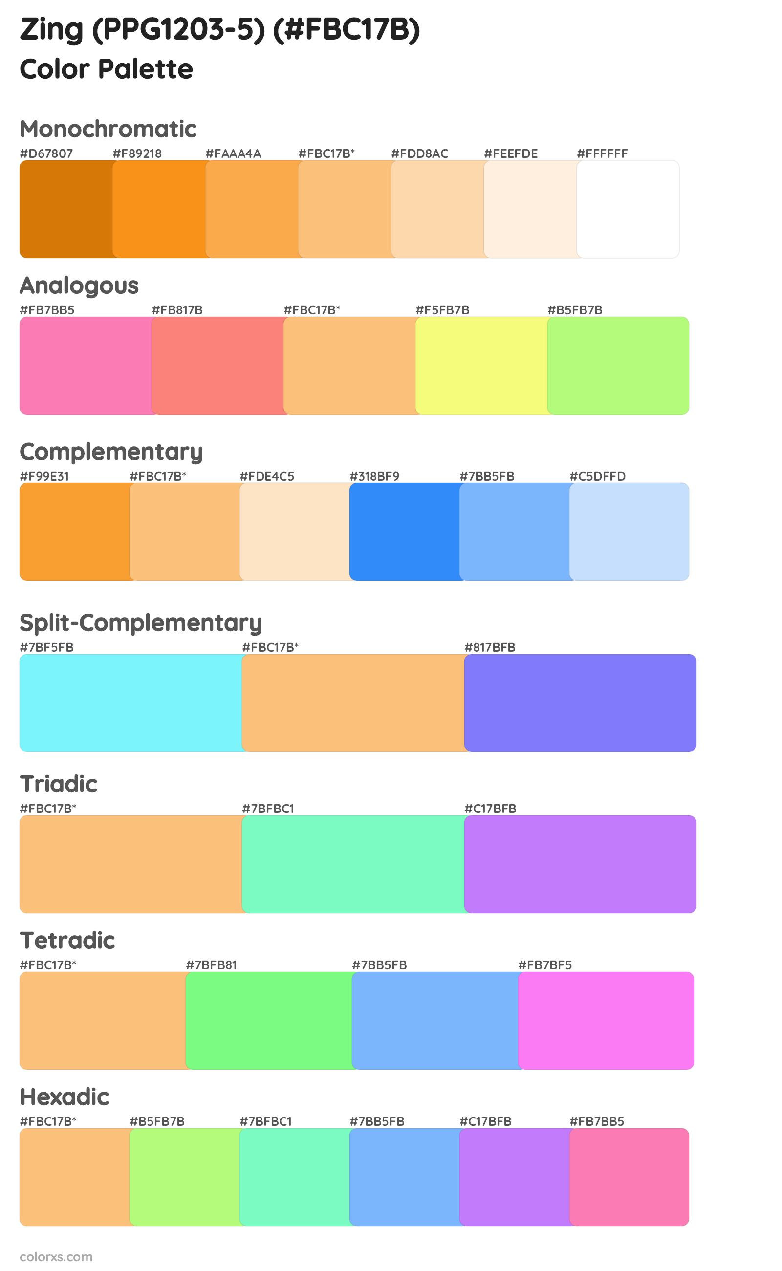 Zing (PPG1203-5) Color Scheme Palettes