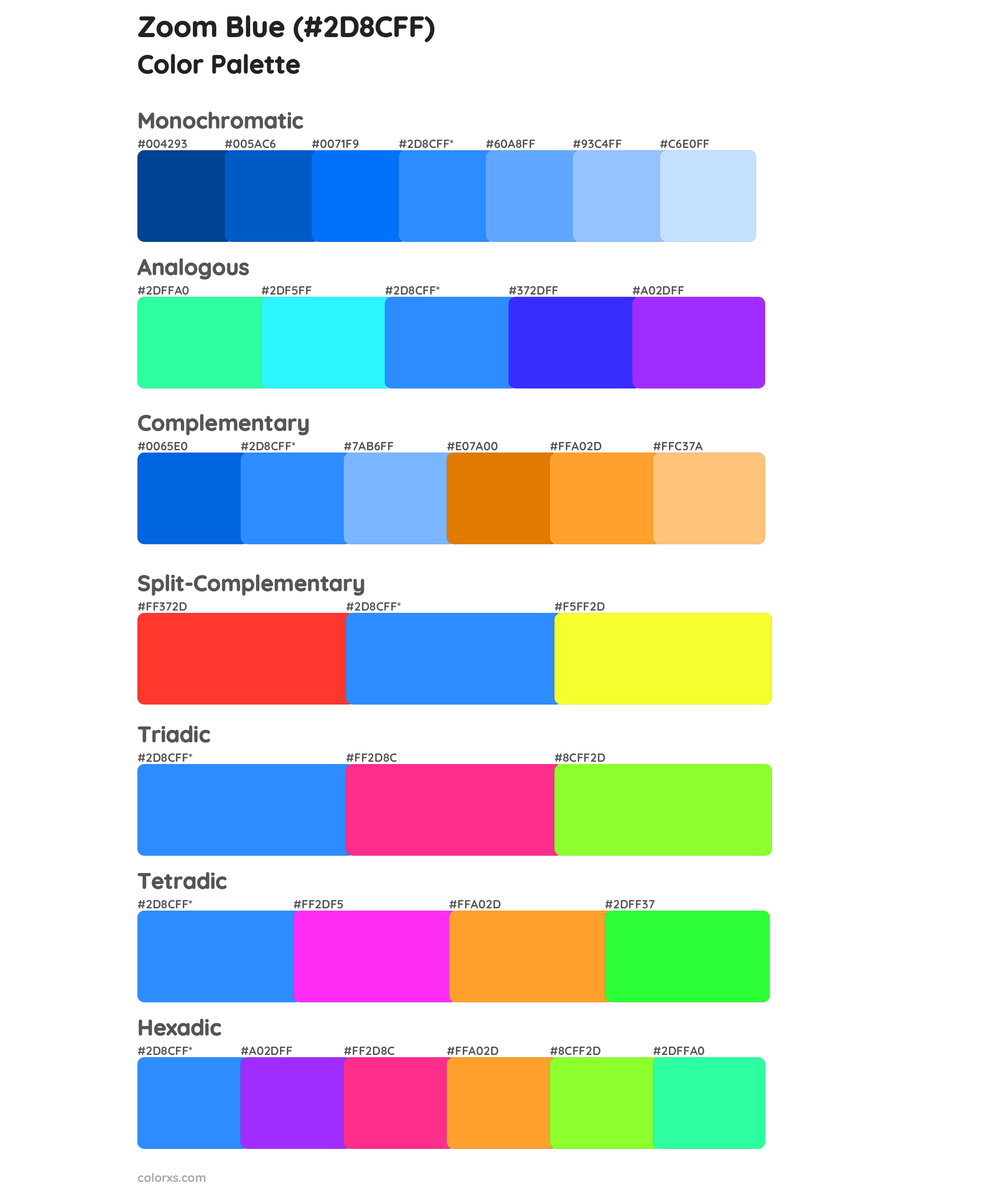 Zoom Blue Color Scheme Palettes