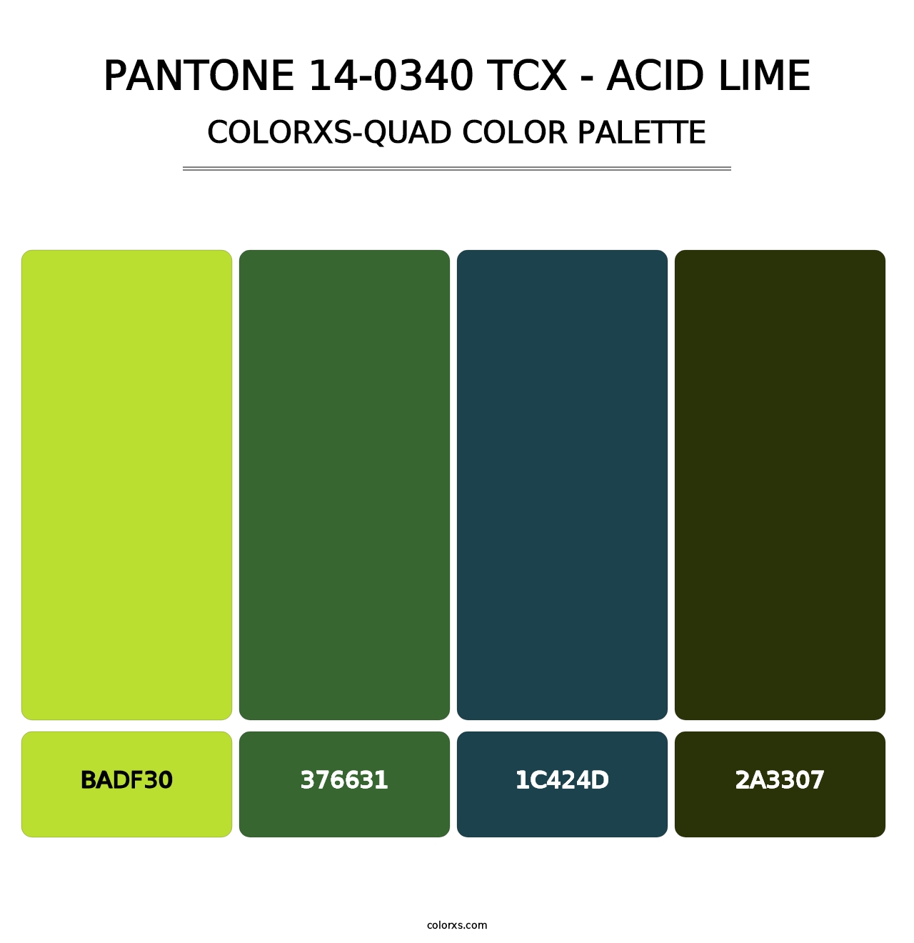 PANTONE 14-0340 TCX - Acid Lime - Colorxs Quad Palette