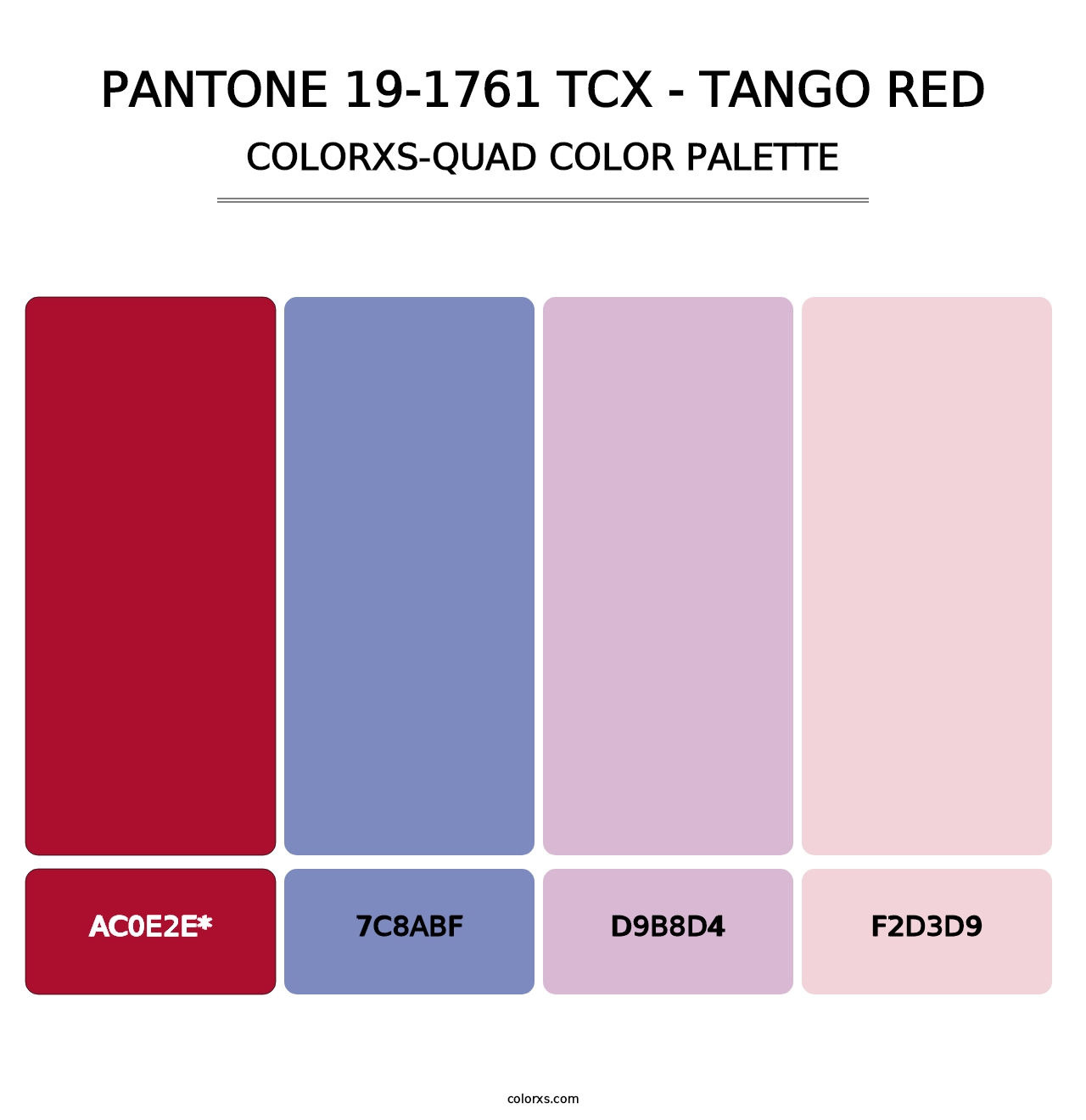 PANTONE 19-1761 TCX - Tango Red - Colorxs Quad Palette