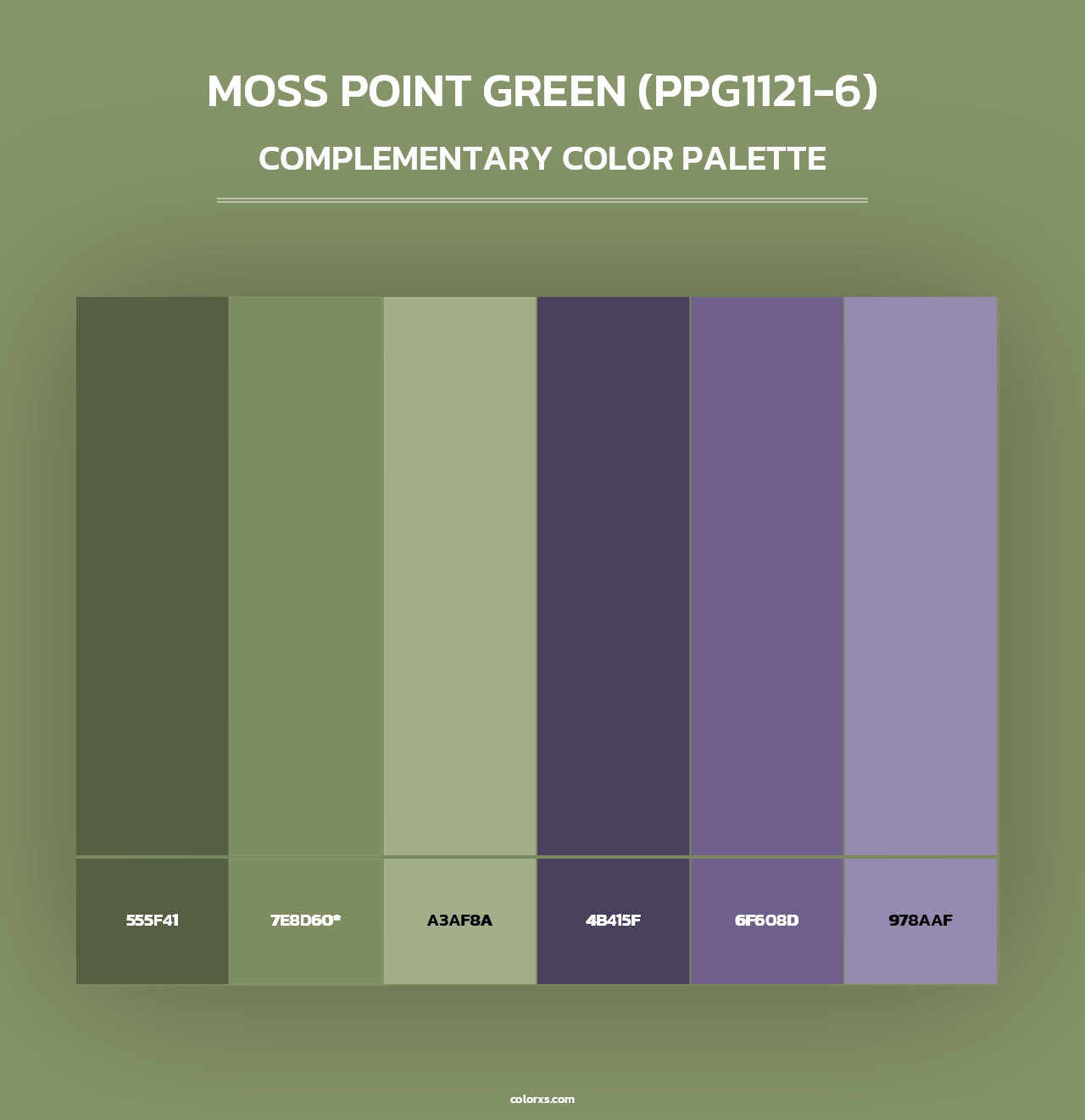 Moss Point Green (PPG1121-6) - Complementary Color Palette
