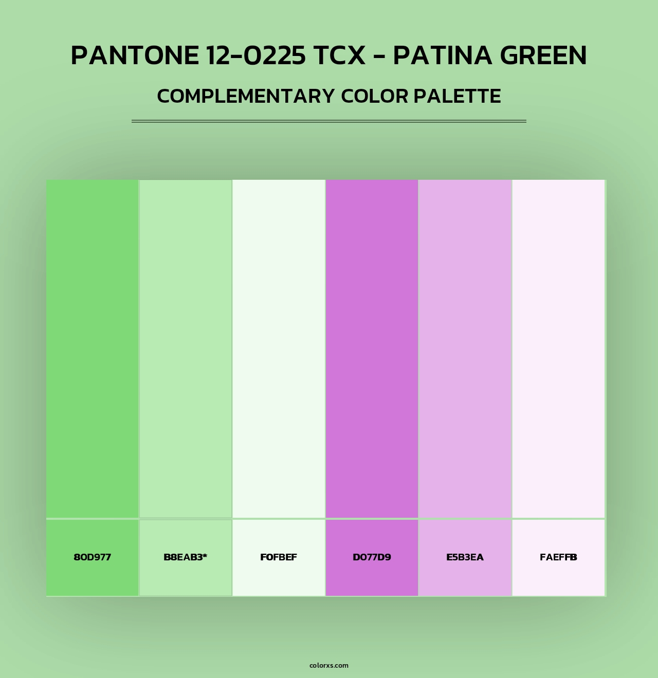 PANTONE 12-0225 TCX - Patina Green - Complementary Color Palette