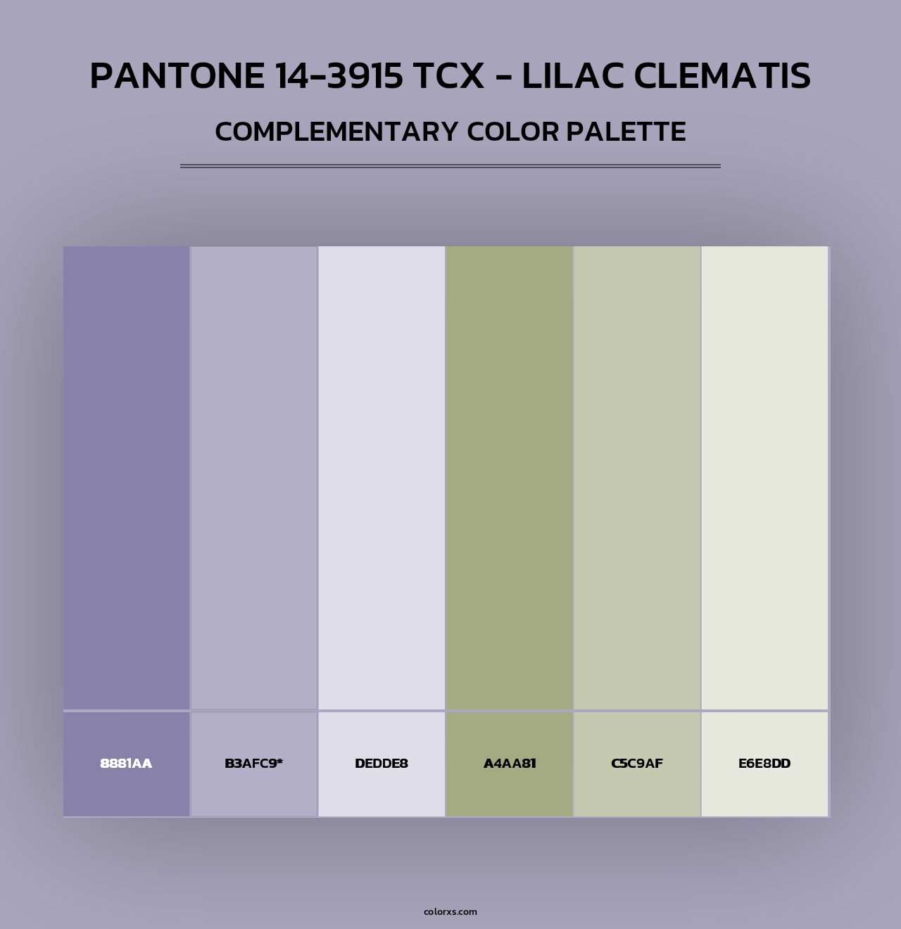 PANTONE 14-3915 TCX - Lilac Clematis - Complementary Color Palette