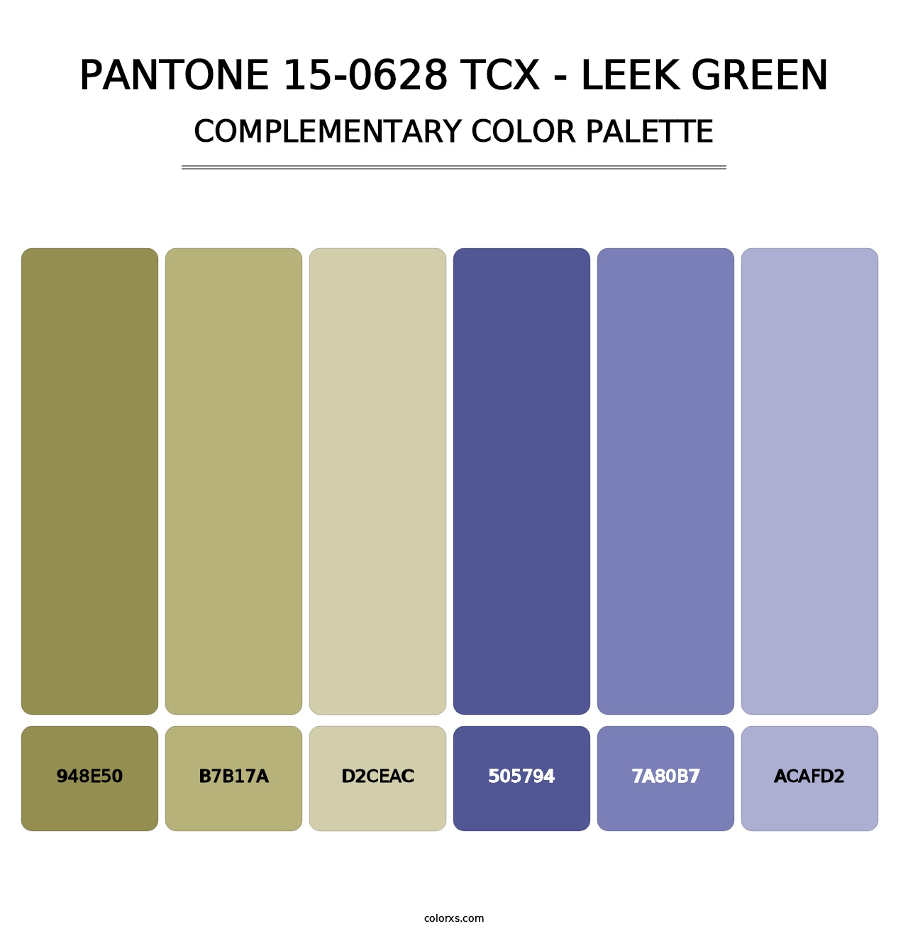 PANTONE 15-0628 TCX - Leek Green - Complementary Color Palette
