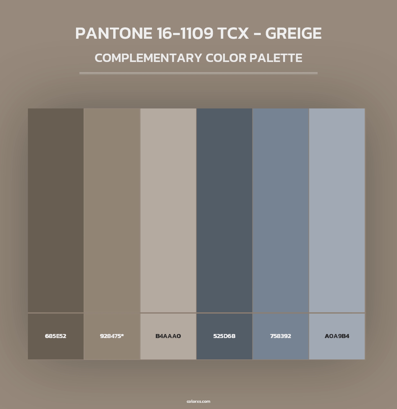 PANTONE 16-1109 TCX - Greige - Complementary Color Palette