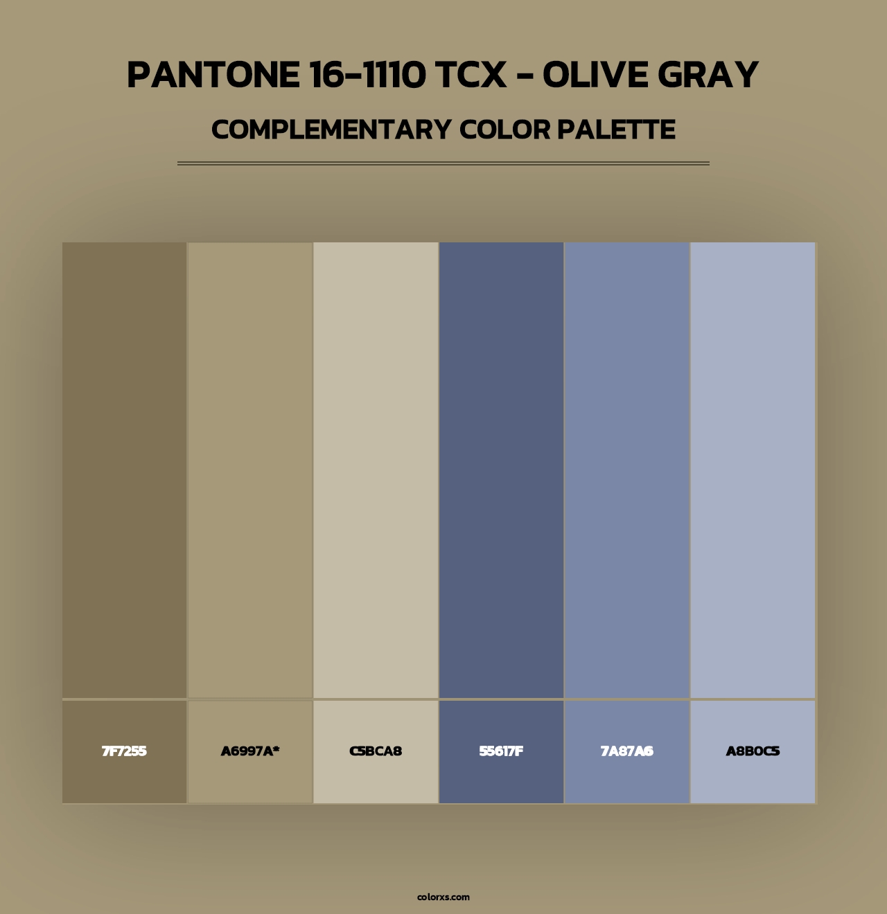 PANTONE 16-1110 TCX - Olive Gray - Complementary Color Palette