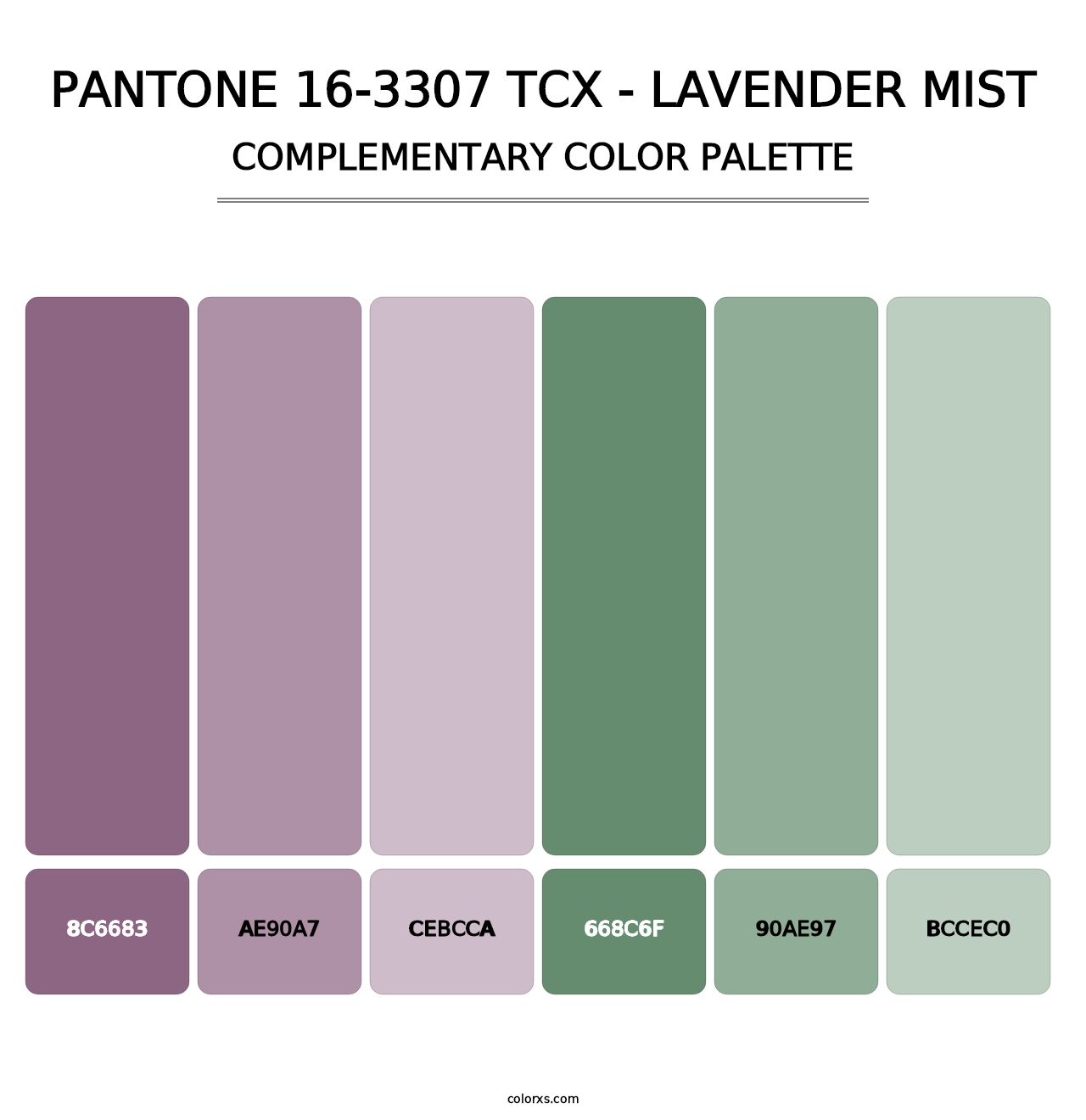 PANTONE 16-3307 TCX - Lavender Mist - Complementary Color Palette