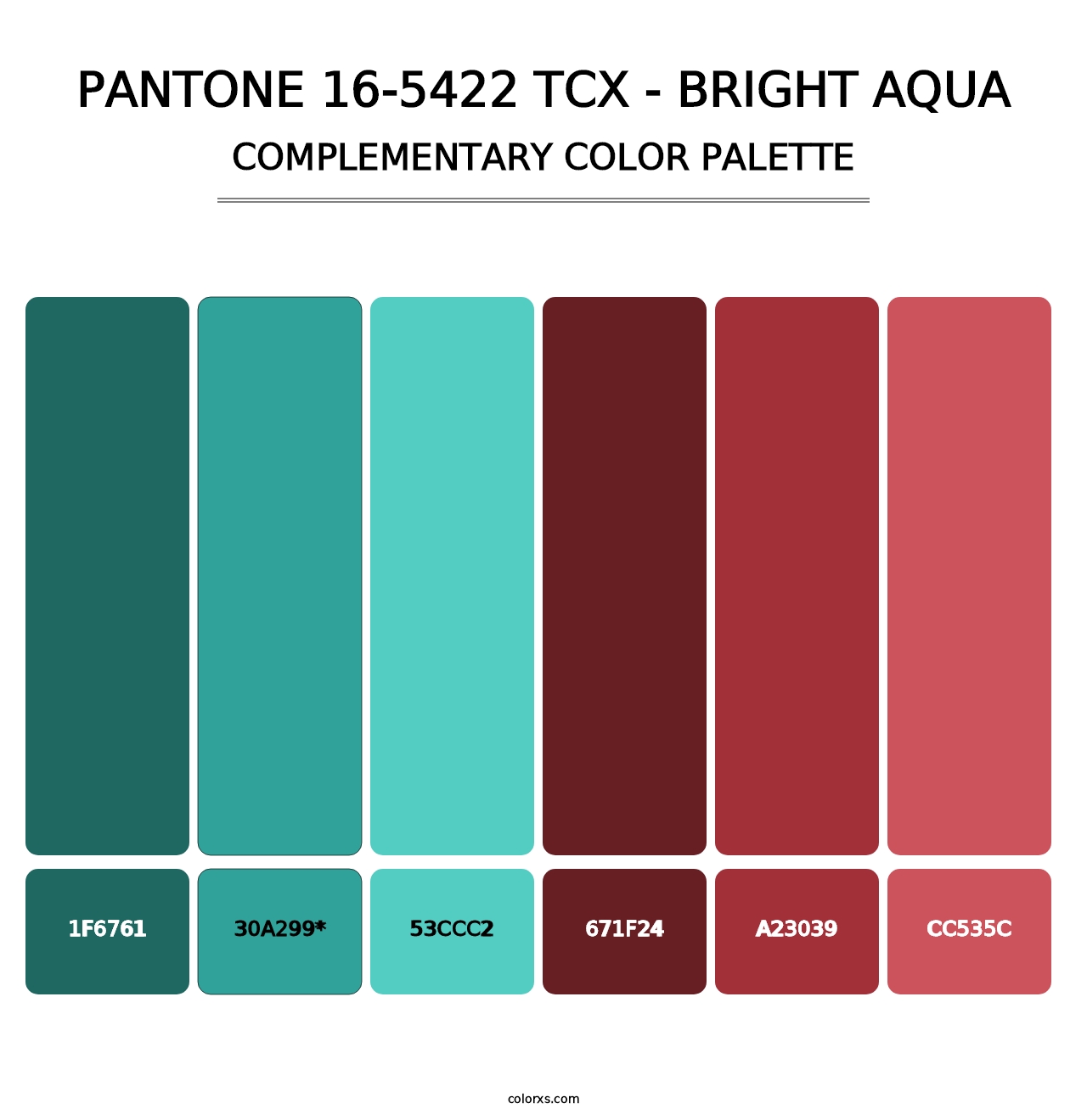 PANTONE 16-5422 TCX - Bright Aqua - Complementary Color Palette